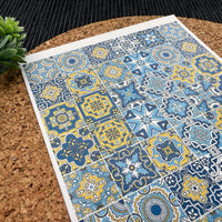 Mediterranean Tiles Polymer Clay Transfer Sheet – Blue & Yellow Pattern for Summer Crafts