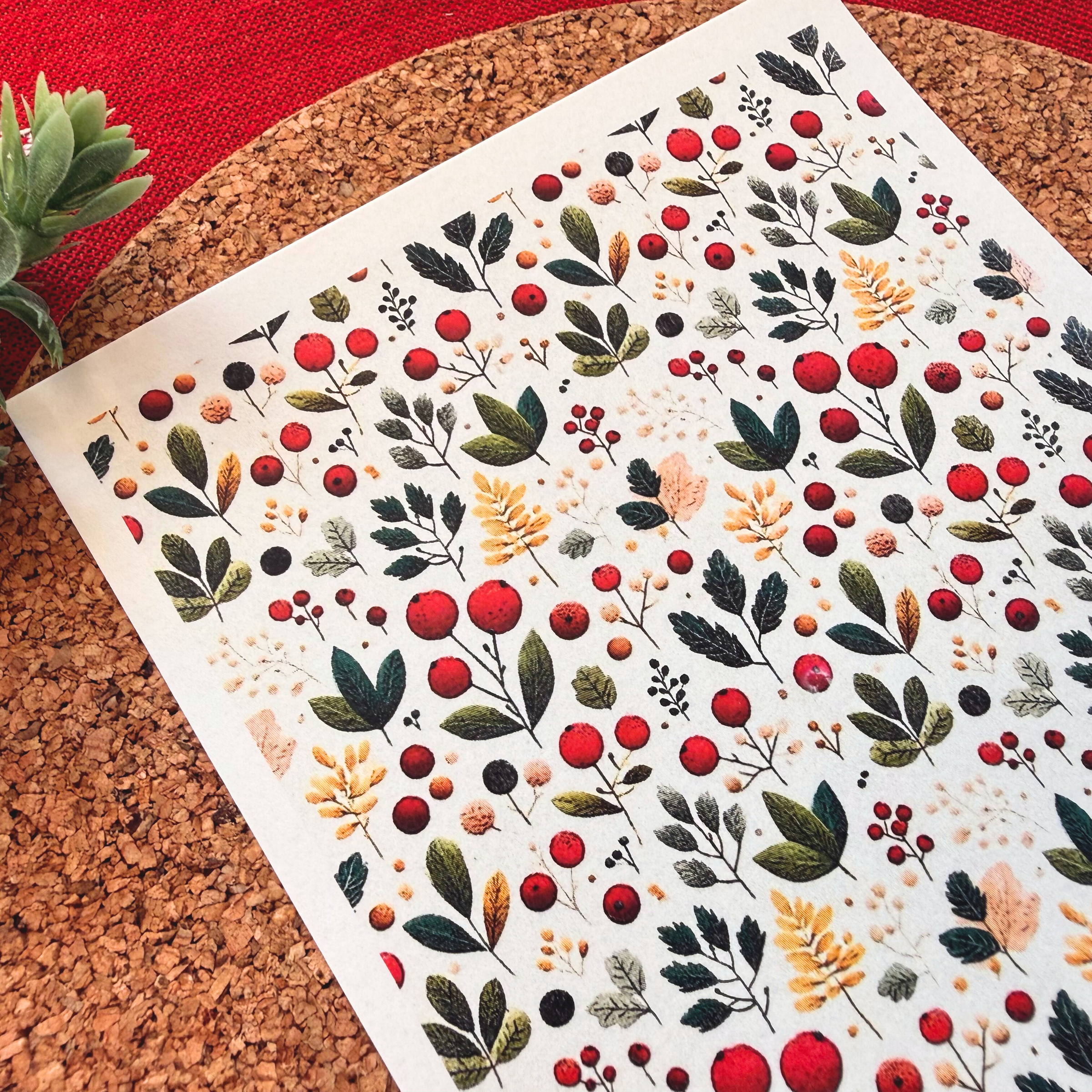 Winter Berries and Leaves Polymer Clay Transfer Sheet – Holiday Design