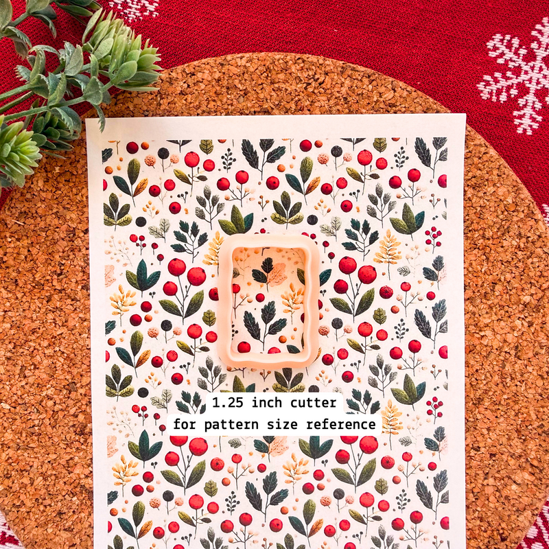 Winter Berries and Leaves Polymer Clay Transfer Sheet – Holiday Design