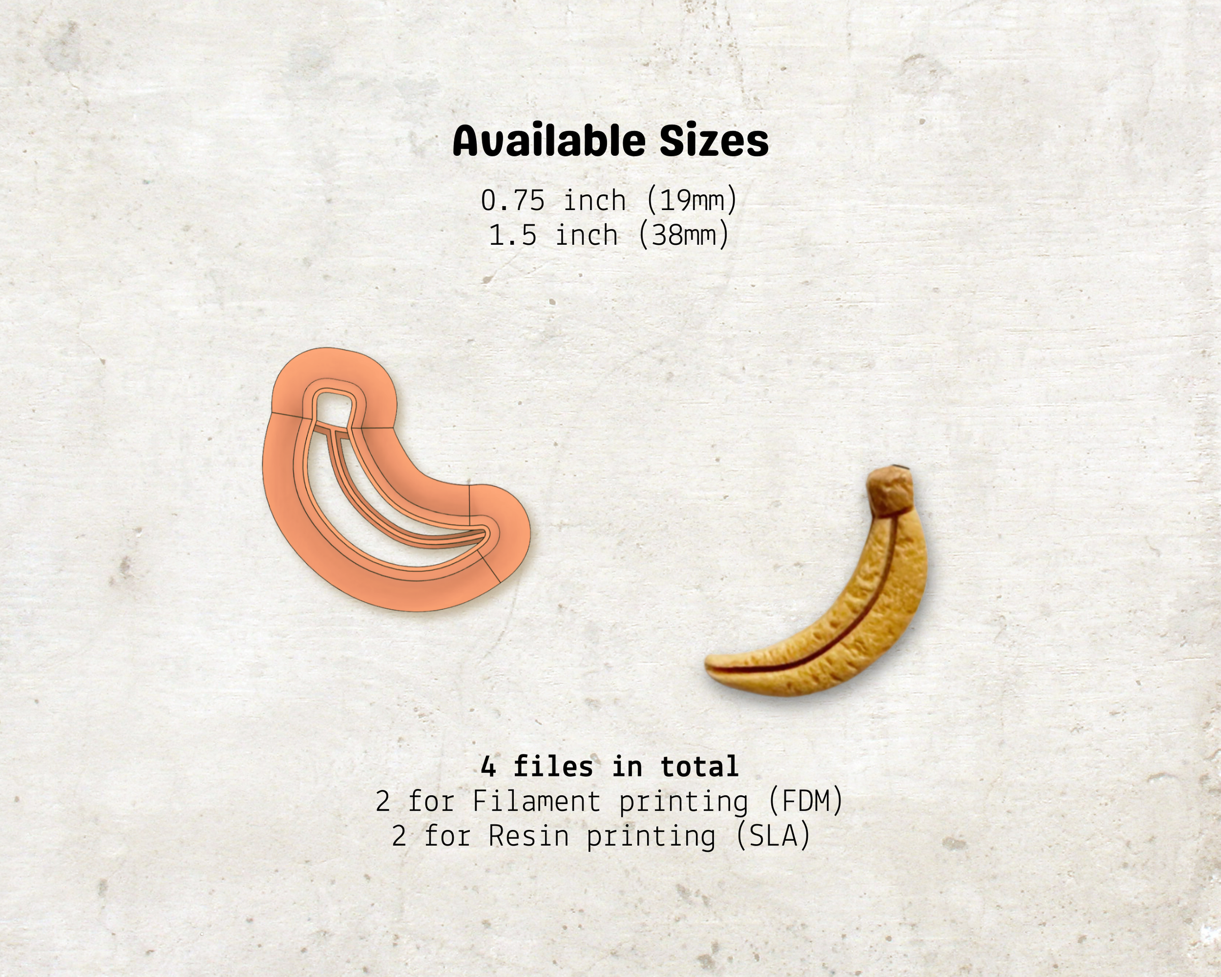Single Banana Cutter STL File – Digital Download for Polymer Clay & Jewelry Making