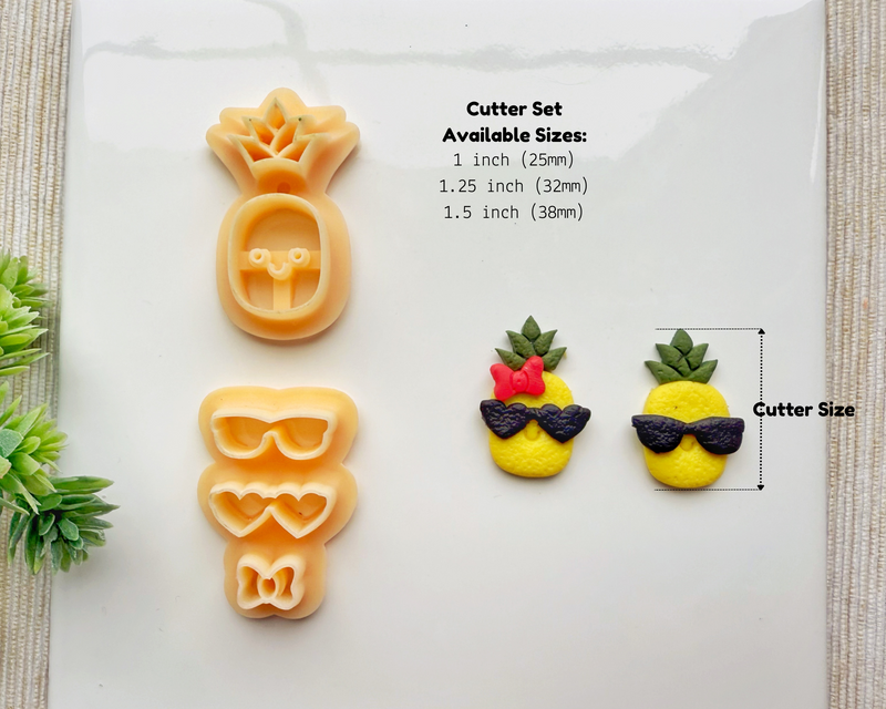 Cool Pineapple Couple Clay Cutter Set – Polymer Clay Cutter with Sunglasses & Bow