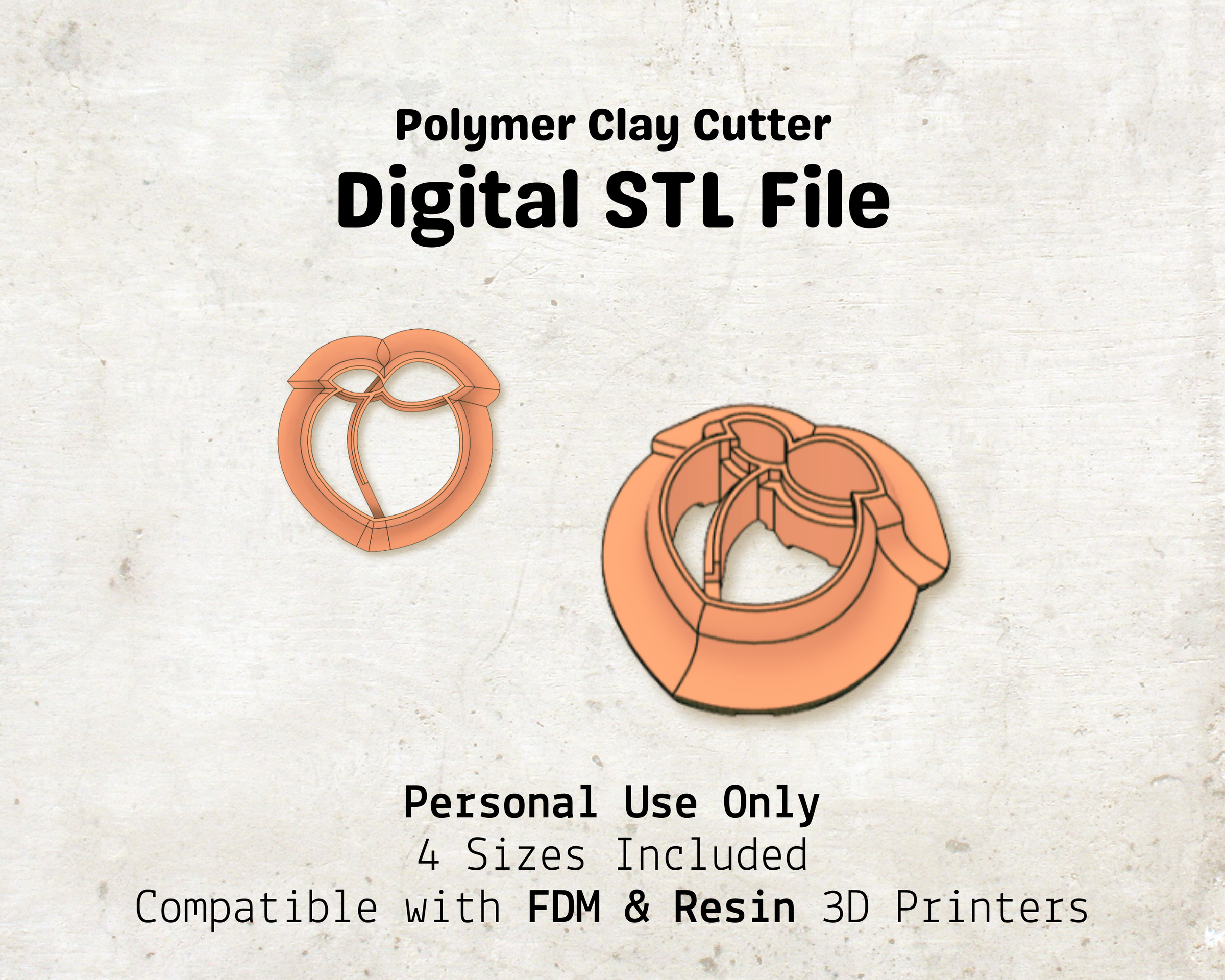 Peach Cutter STL File – Digital Download for Polymer Clay & Jewelry Making