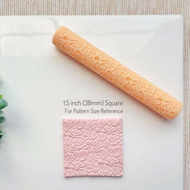 Matisse Inspired Texture Roller for Polymer Clay – Resin Roller with Abstract Leaf & Shell Pattern
