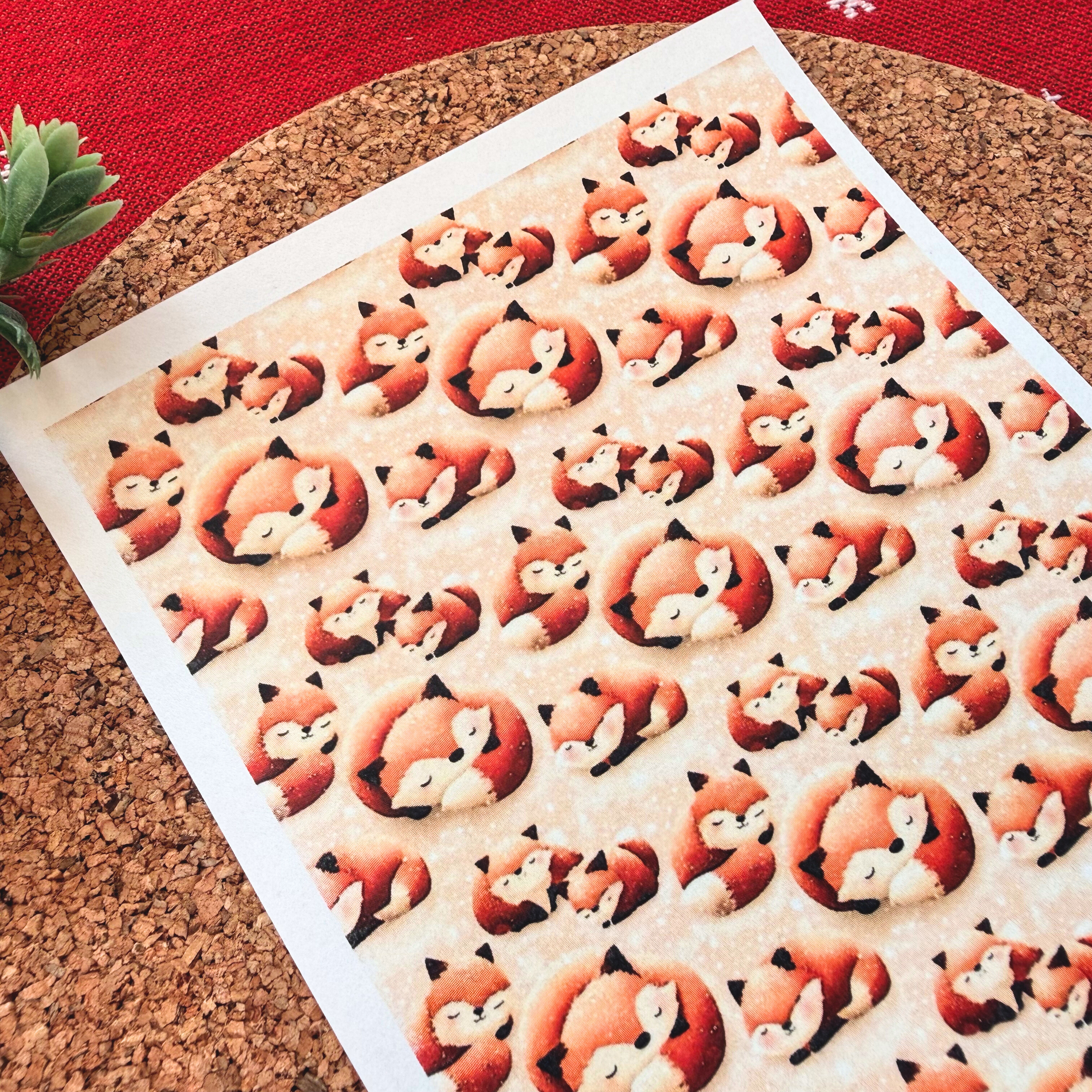Cozy Sleeping Fox Polymer Clay Transfer Sheet – Winter Design