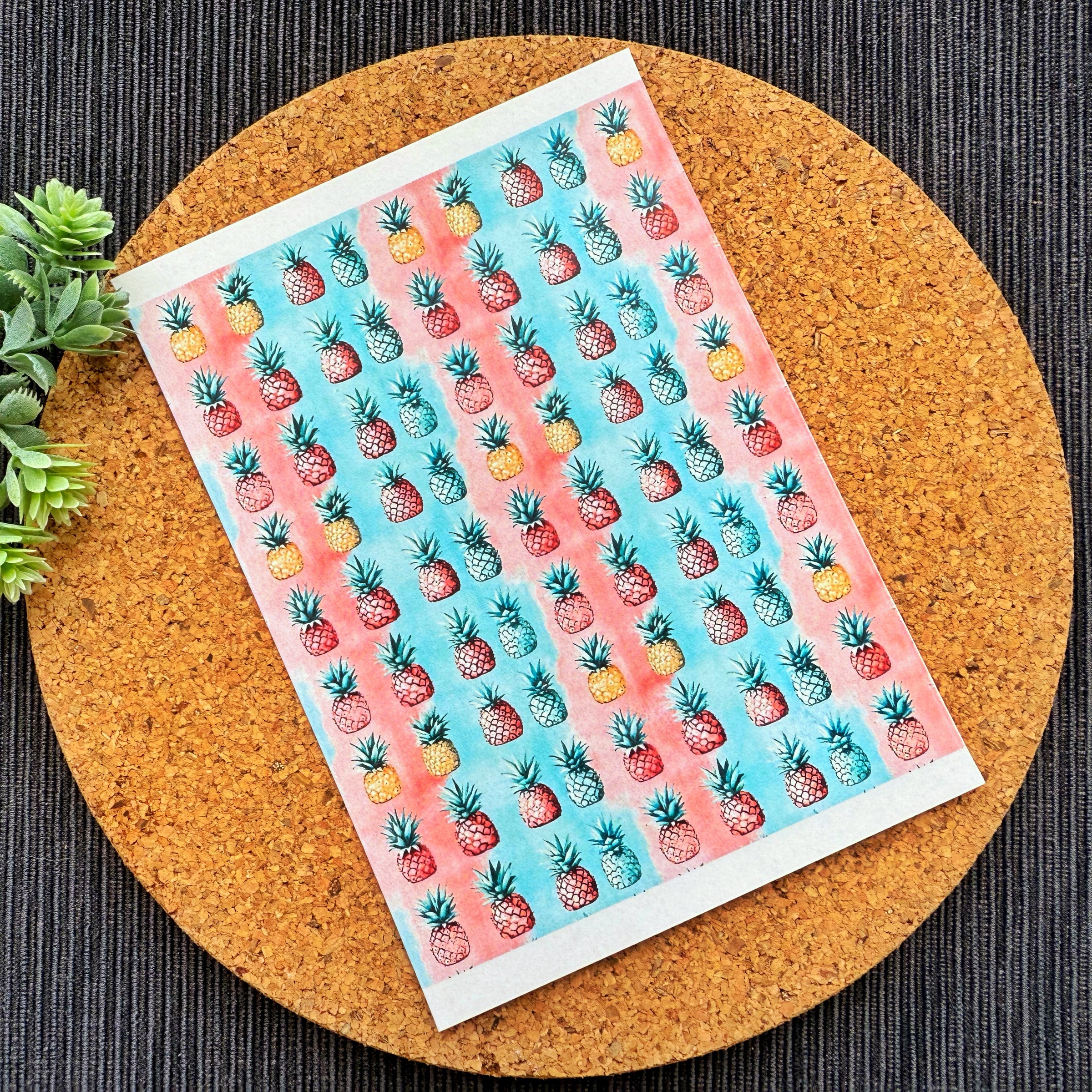 Colorful Pineapples Polymer Clay Transfer Sheet – Tropical Summer Design for Earrings & Crafts