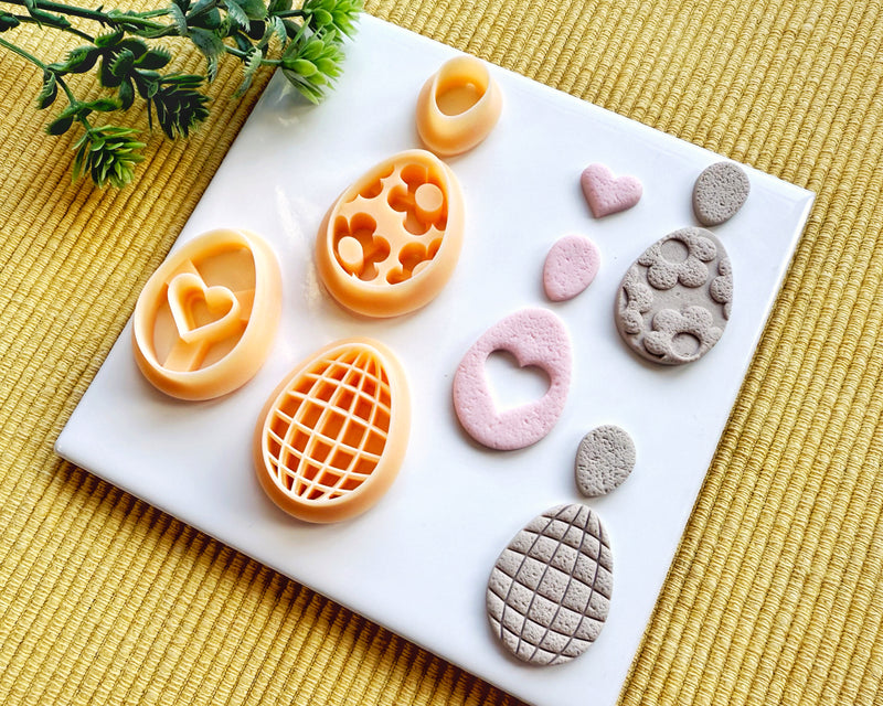 Decorative Easter Egg Clay Cutter Set - Textured Polymer Clay Cutter - Spring Egg Jewelry & Earring Tool