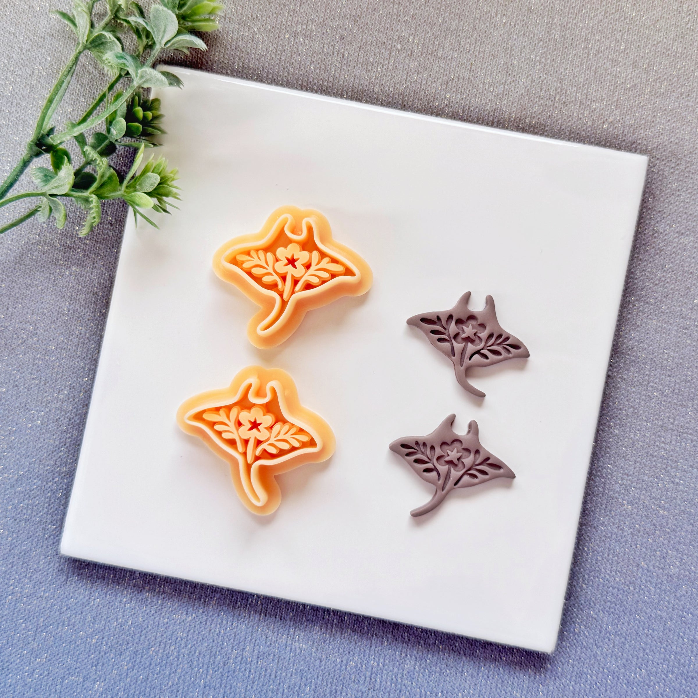 Nordic Floral Manta Ray Polymer Clay Cutter - Folk Art Ocean Silhouette