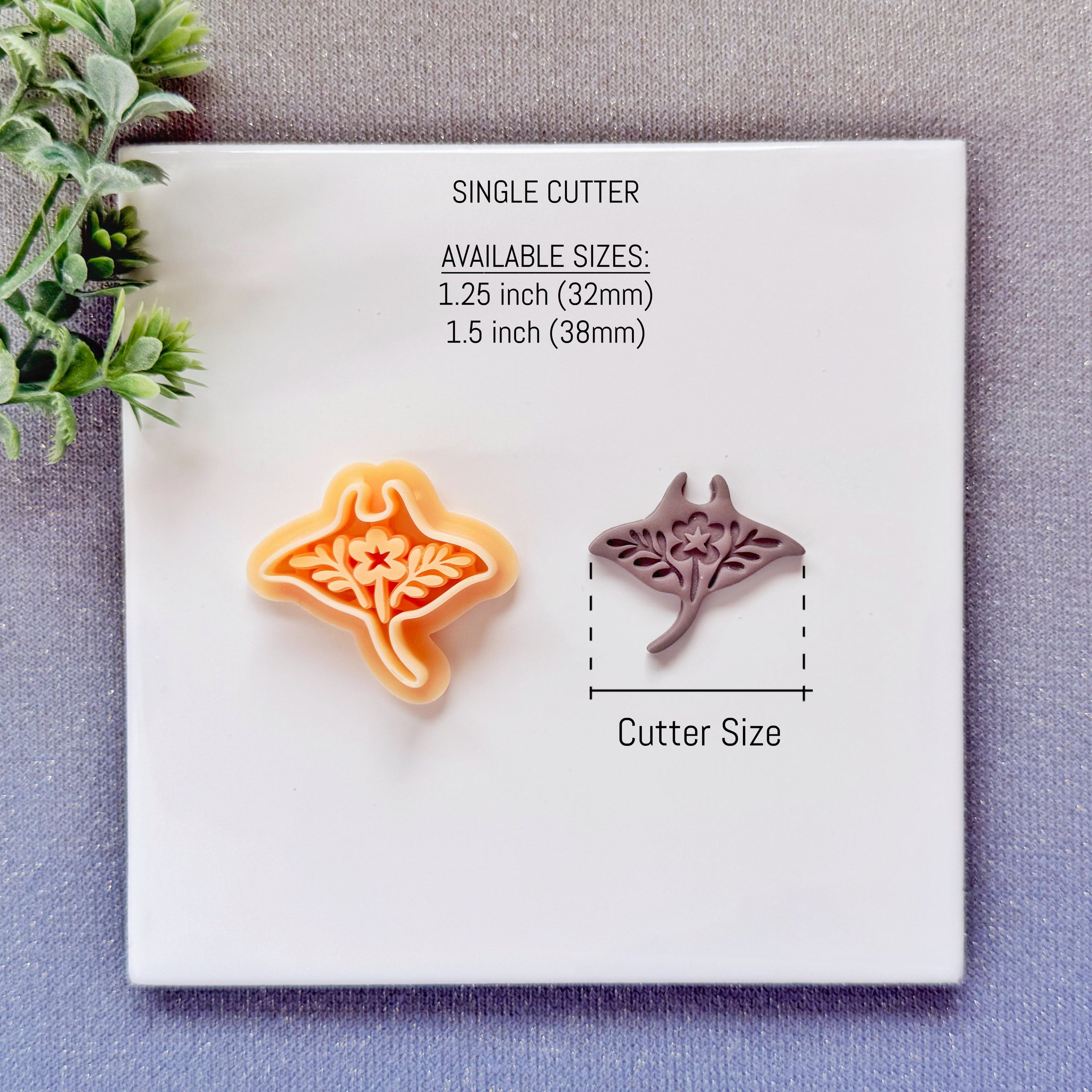 Nordic Floral Manta Ray Polymer Clay Cutter - Folk Art Ocean Silhouette
