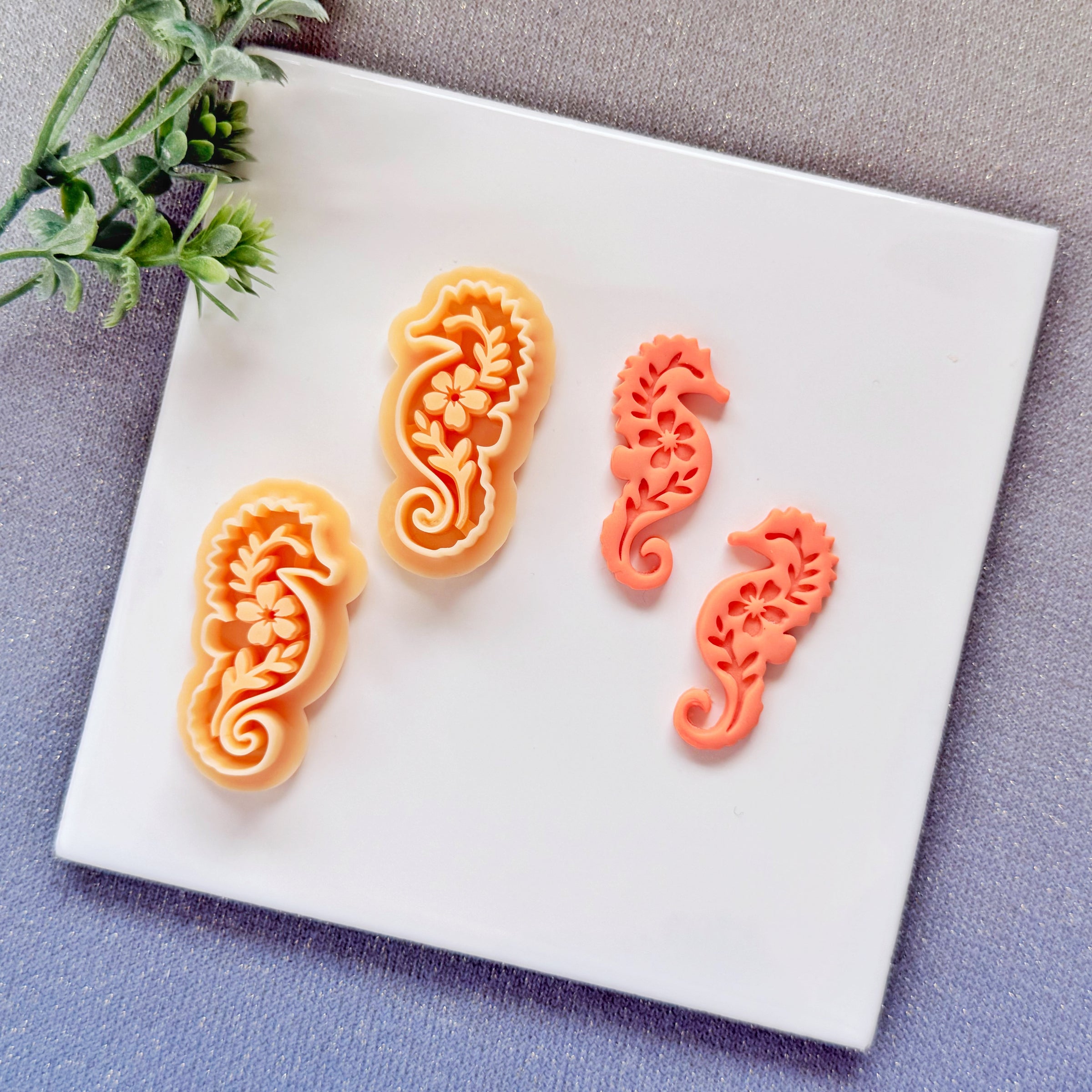 Nordic Floral Seahorse Polymer Clay Cutter - Folk Art Sea Life Silhouette