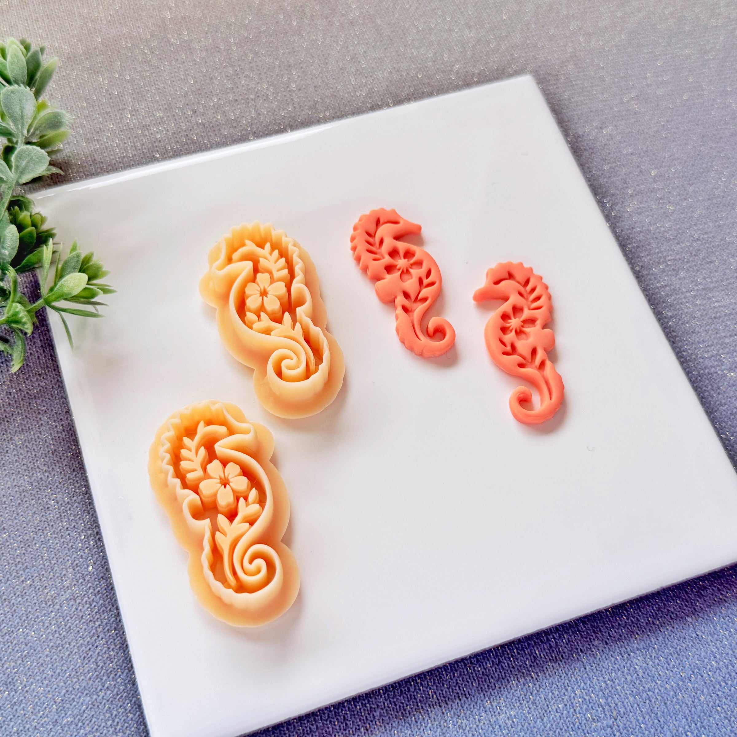 Nordic Floral Seahorse Polymer Clay Cutter - Folk Art Sea Life Silhouette