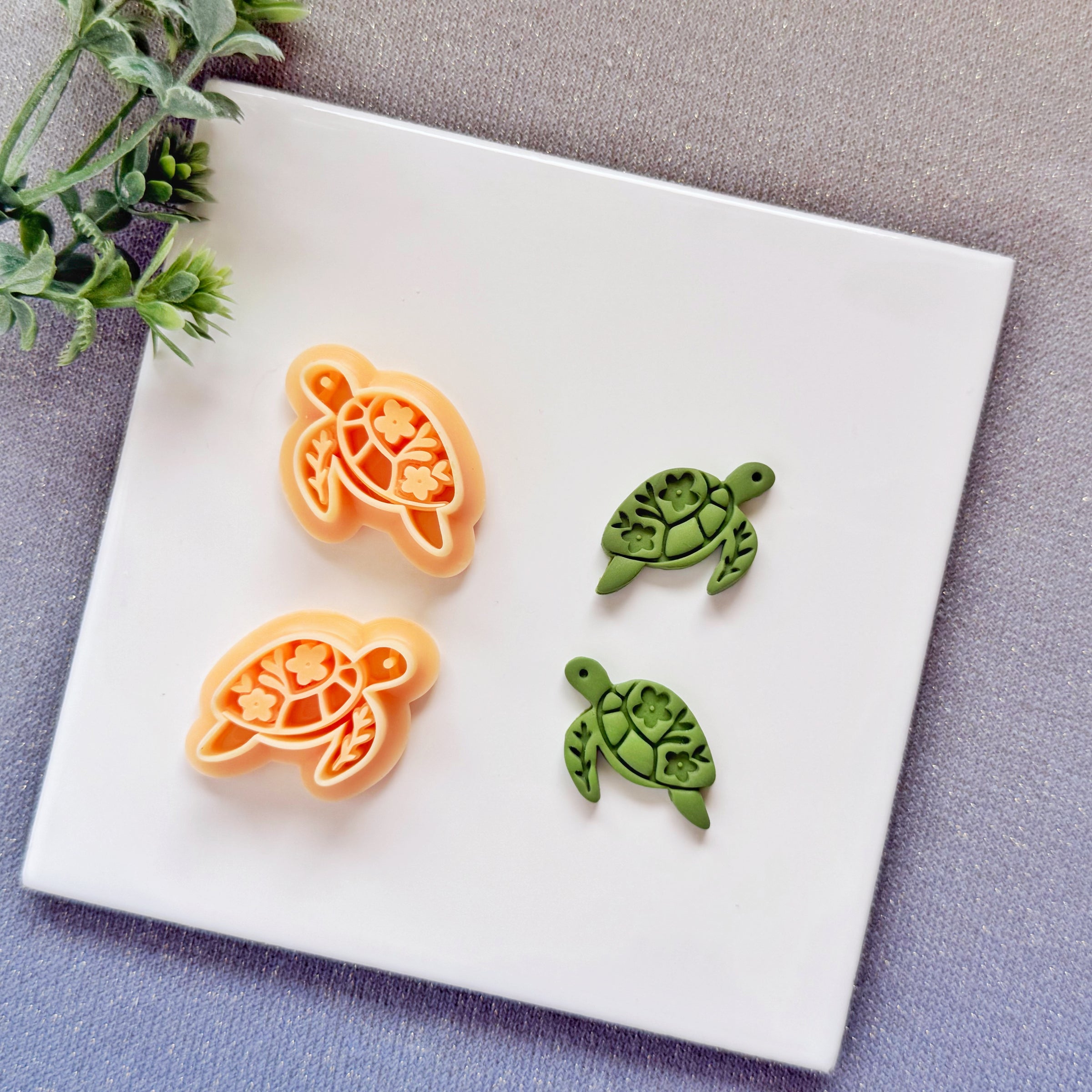Nordic Floral Sea Turtle Polymer Clay Cutter - Summer 2026 Botanical Ocean Life