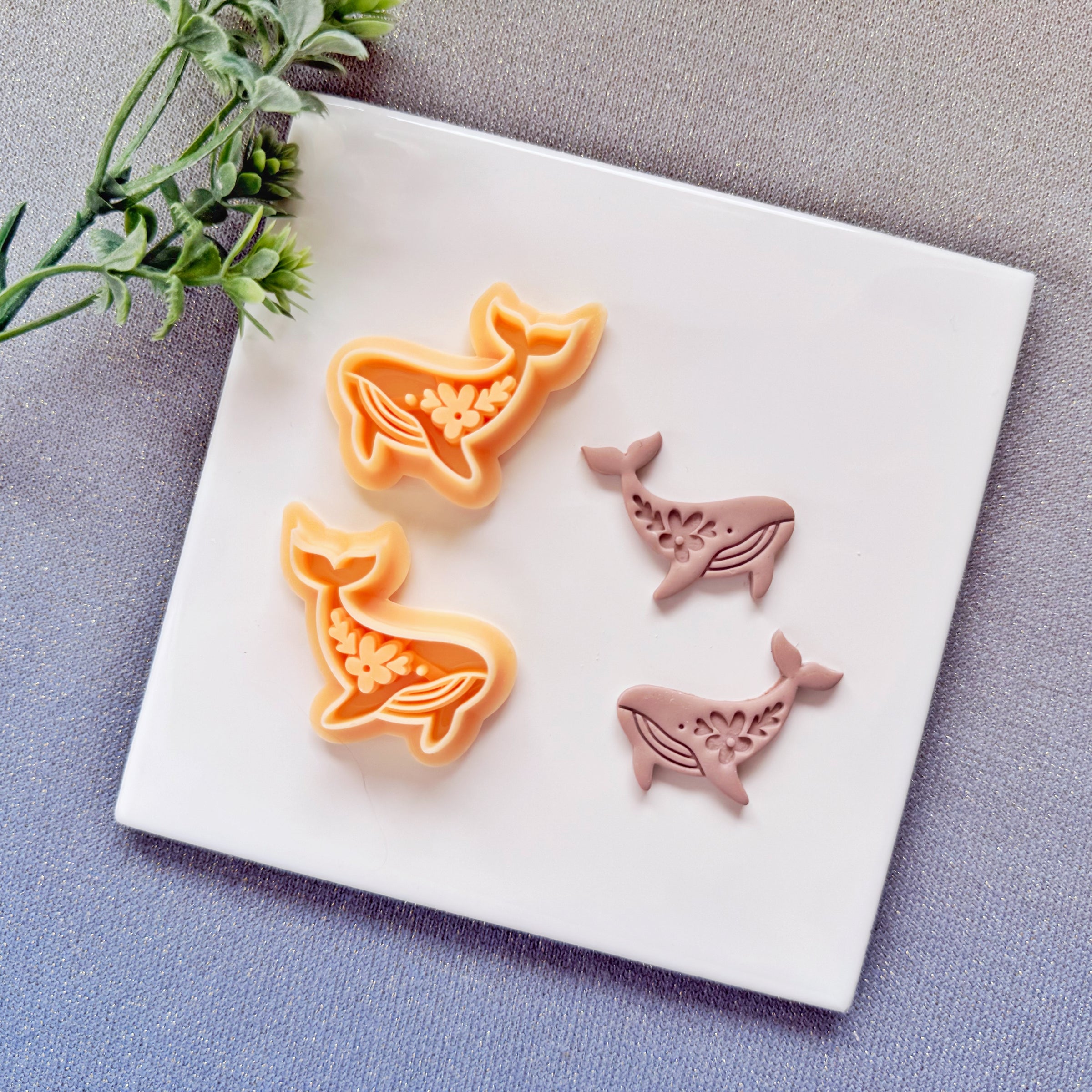Nordic Floral Whale Polymer Clay Cutter - Summer 2026 Botanical Sea Life
