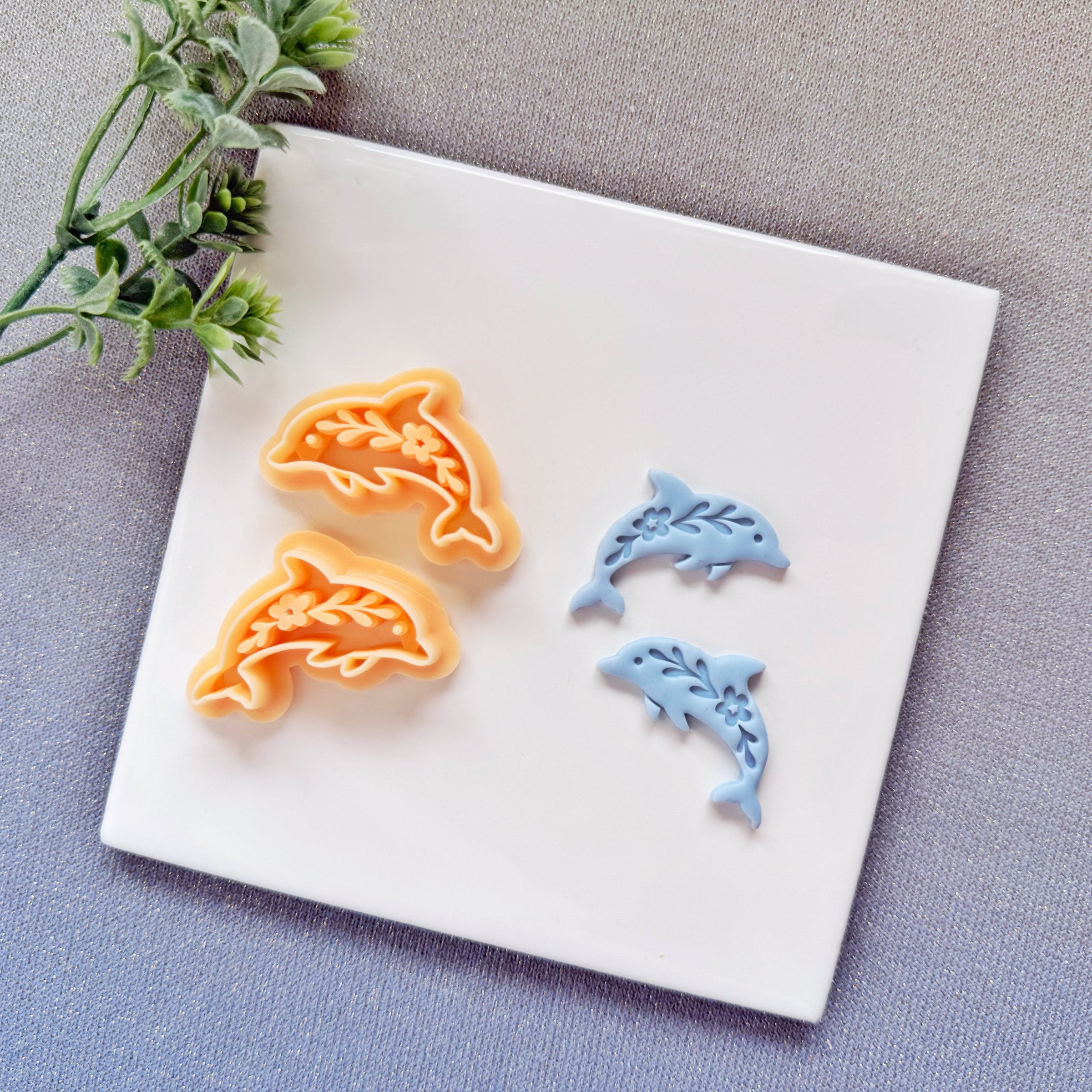 Nordic Floral Dolphin Polymer Clay Cutter - Summer 2026 Botanical Sea Life