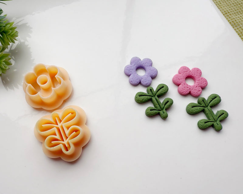 Daisy Duo Clay Cutter Set | Flower & Stem Polymer Clay Cutter for Jewelry Making