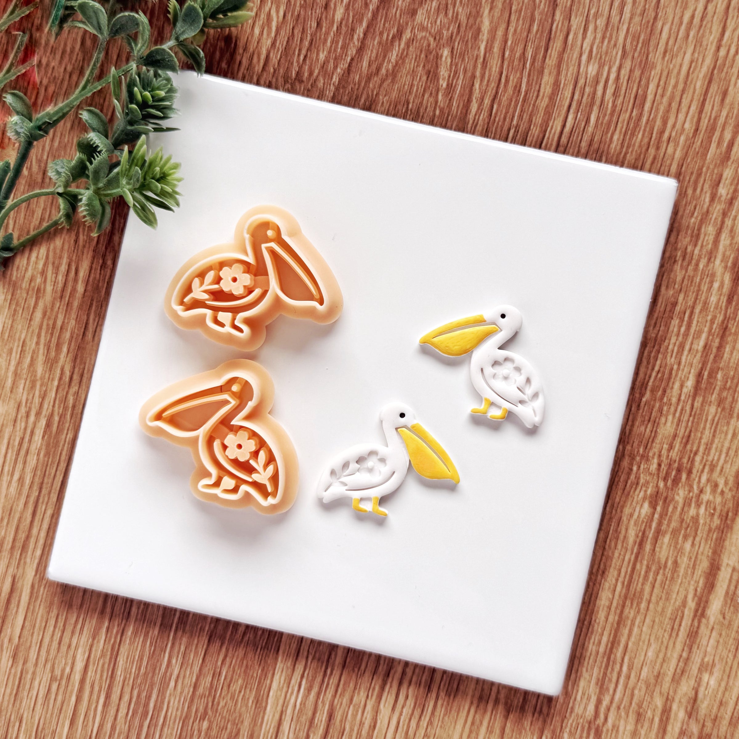 Floral Pelican Polymer Clay Cutter | Single or Mirror Set