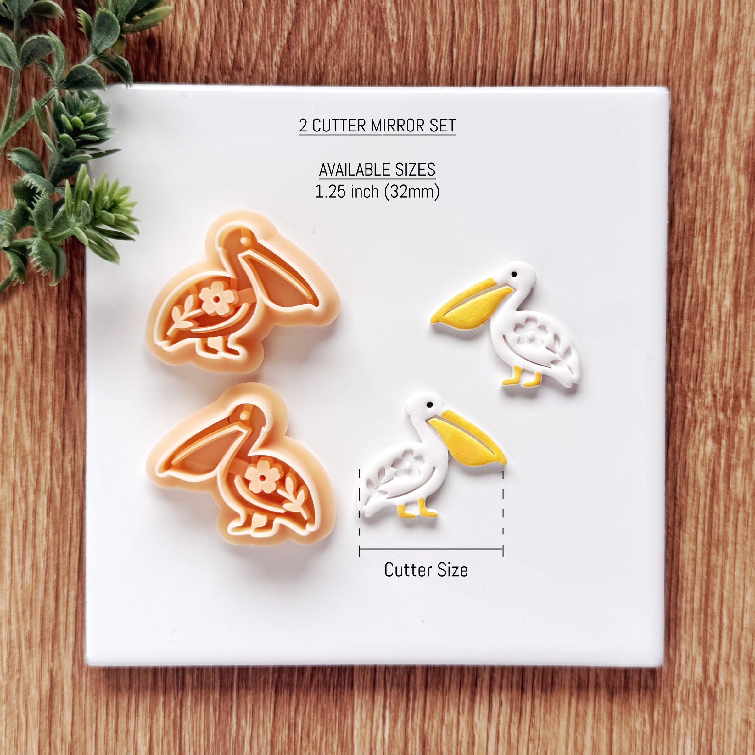 Floral Pelican Polymer Clay Cutter | Single or Mirror Set