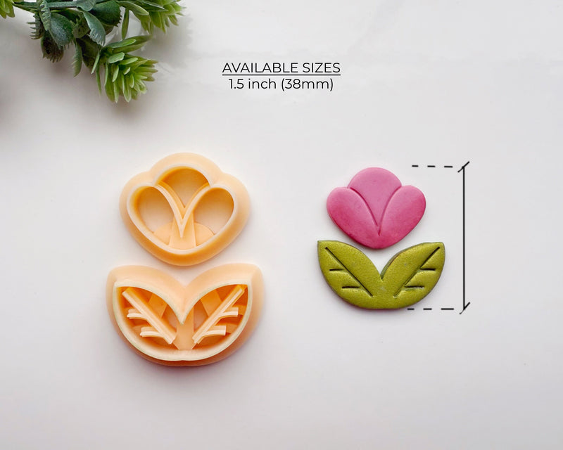 Tulip Duo Clay Cutter Set | Flower & Leaf Polymer Clay Cutter for Jewelry Making