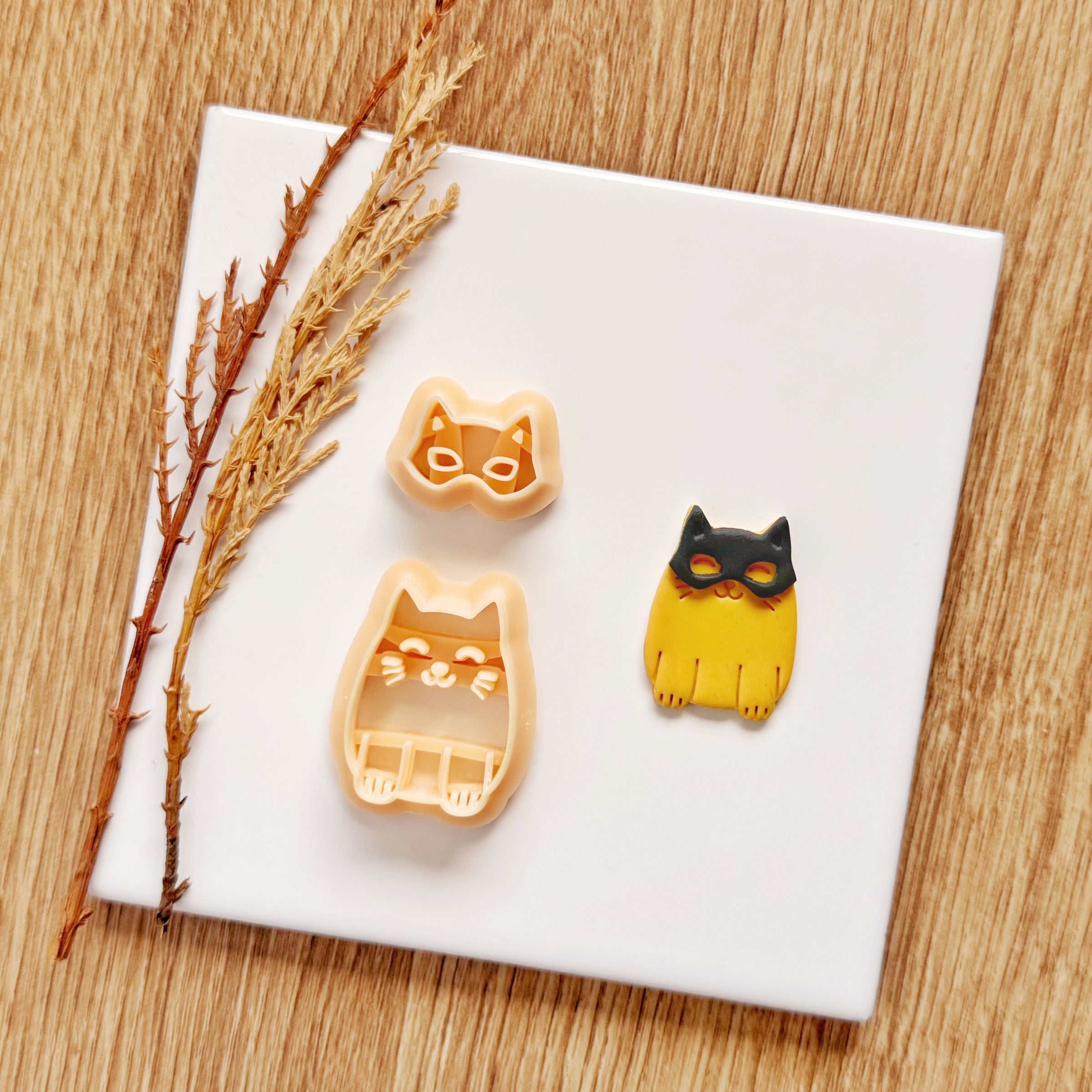 Bat Masked Cat Clay Cutter Set - Halloween Polymer Clay Mold