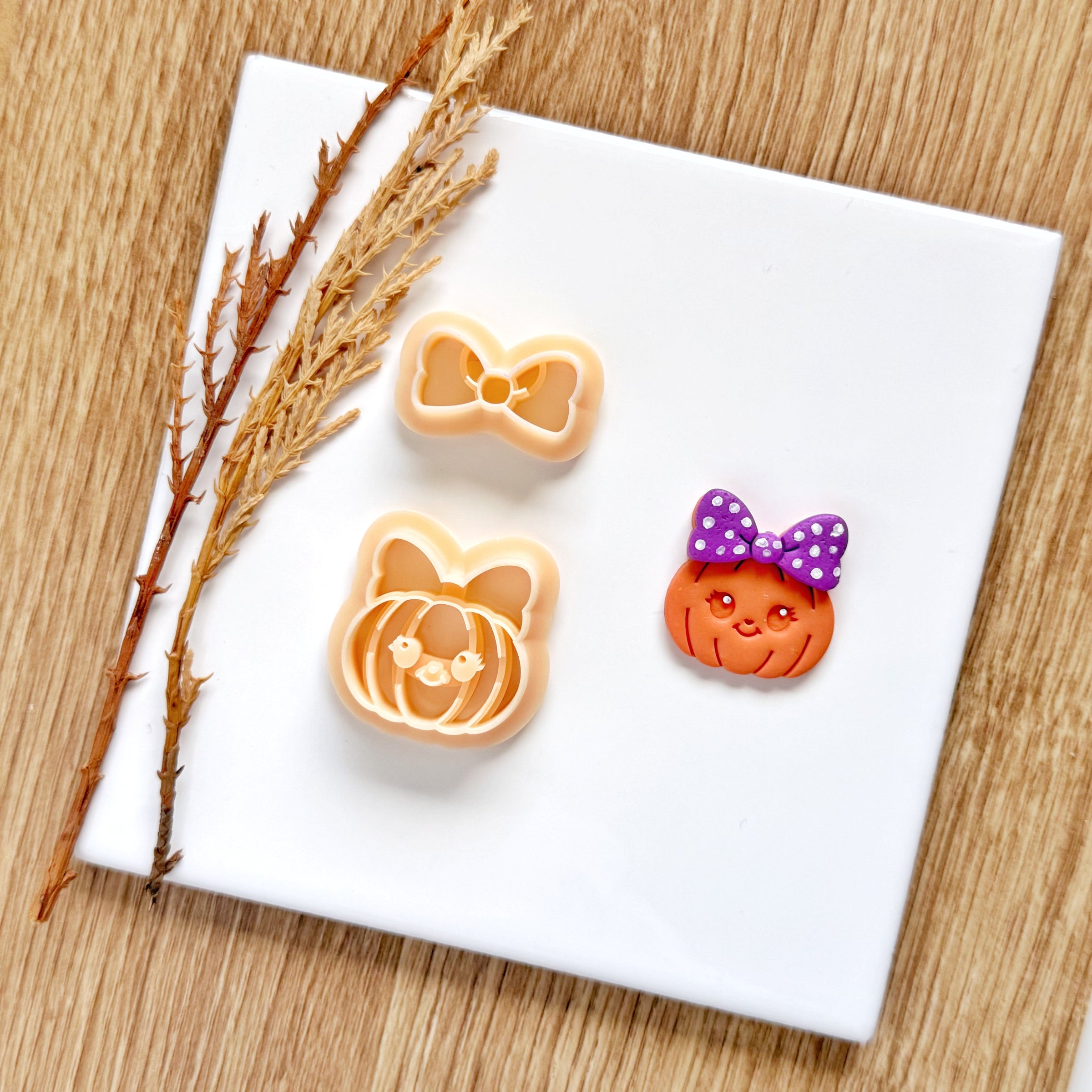 Bow Pumpkin Clay Cutter Set - Halloween Fall Polymer Clay Mold