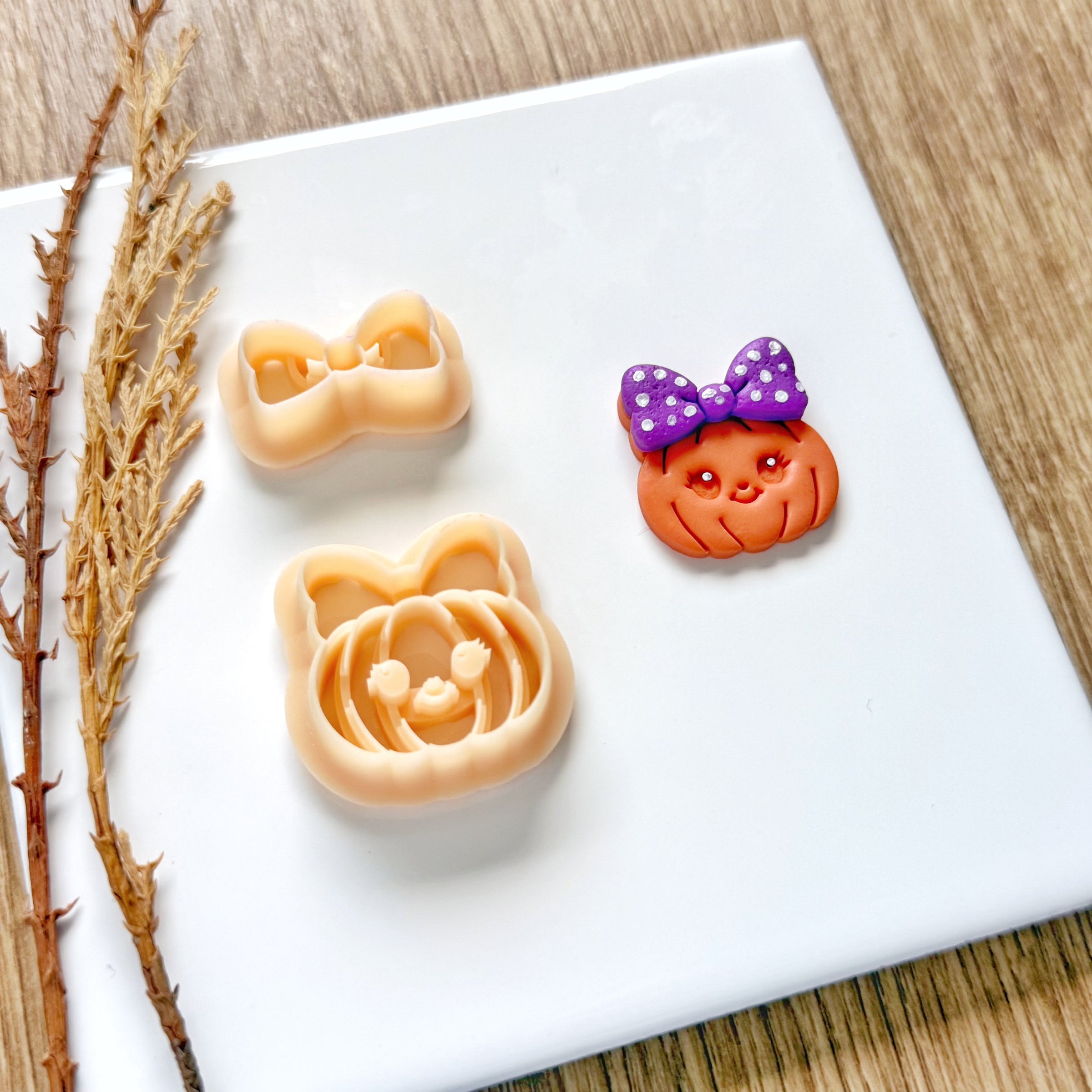 Bow Pumpkin Clay Cutter Set - Halloween Fall Polymer Clay Mold