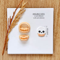 Skull Cupcake Clay Cutter Set - Halloween Dessert Polymer Clay Mold