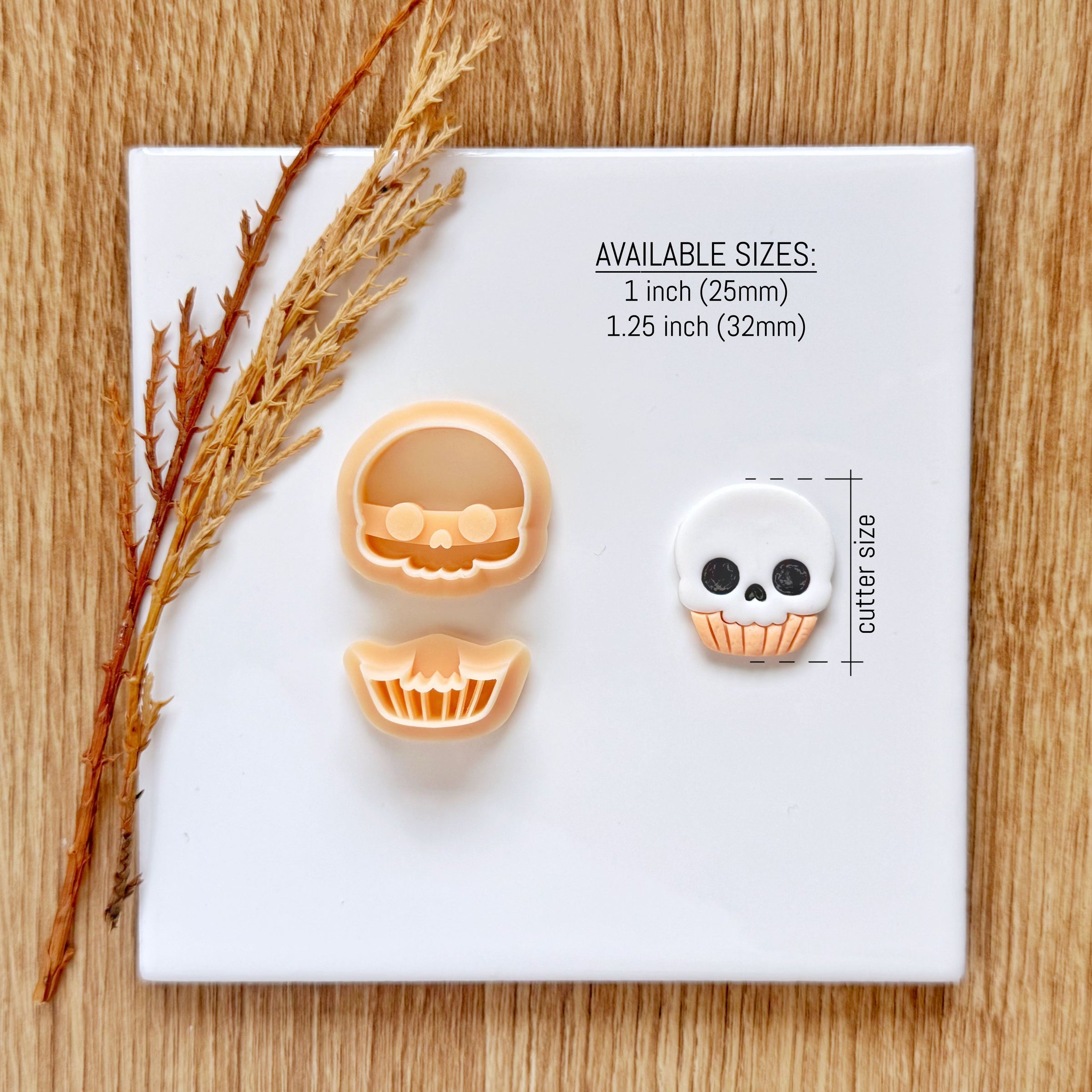 Skull Cupcake Clay Cutter Set - Halloween Dessert Polymer Clay Mold