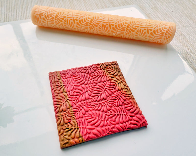 Doodle Leaves Texture Roller for Polymer Clay – Seamless Resin Roller with Hand-Drawn Leaf Pattern