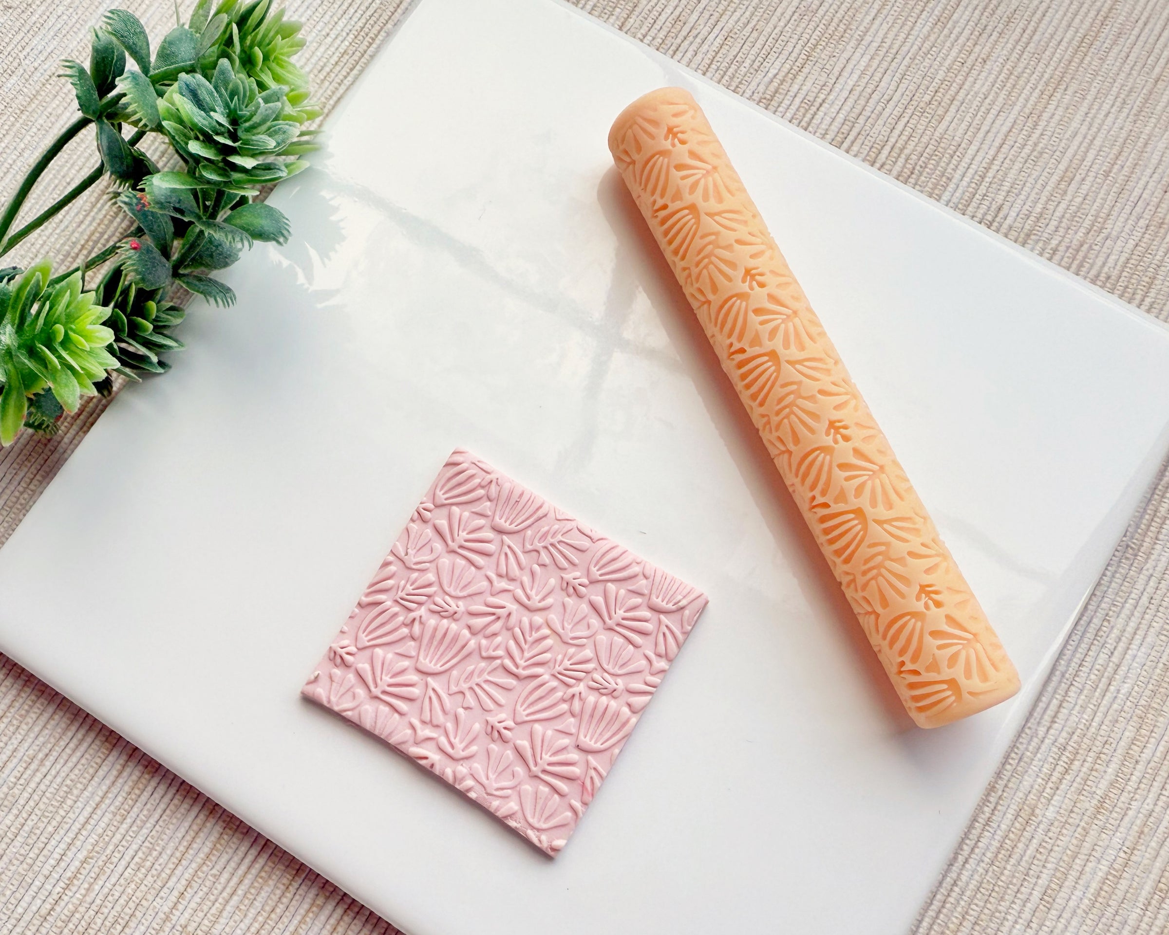 Matisse Inspired Texture Roller for Polymer Clay – Resin Roller with Abstract Leaf & Shell Pattern