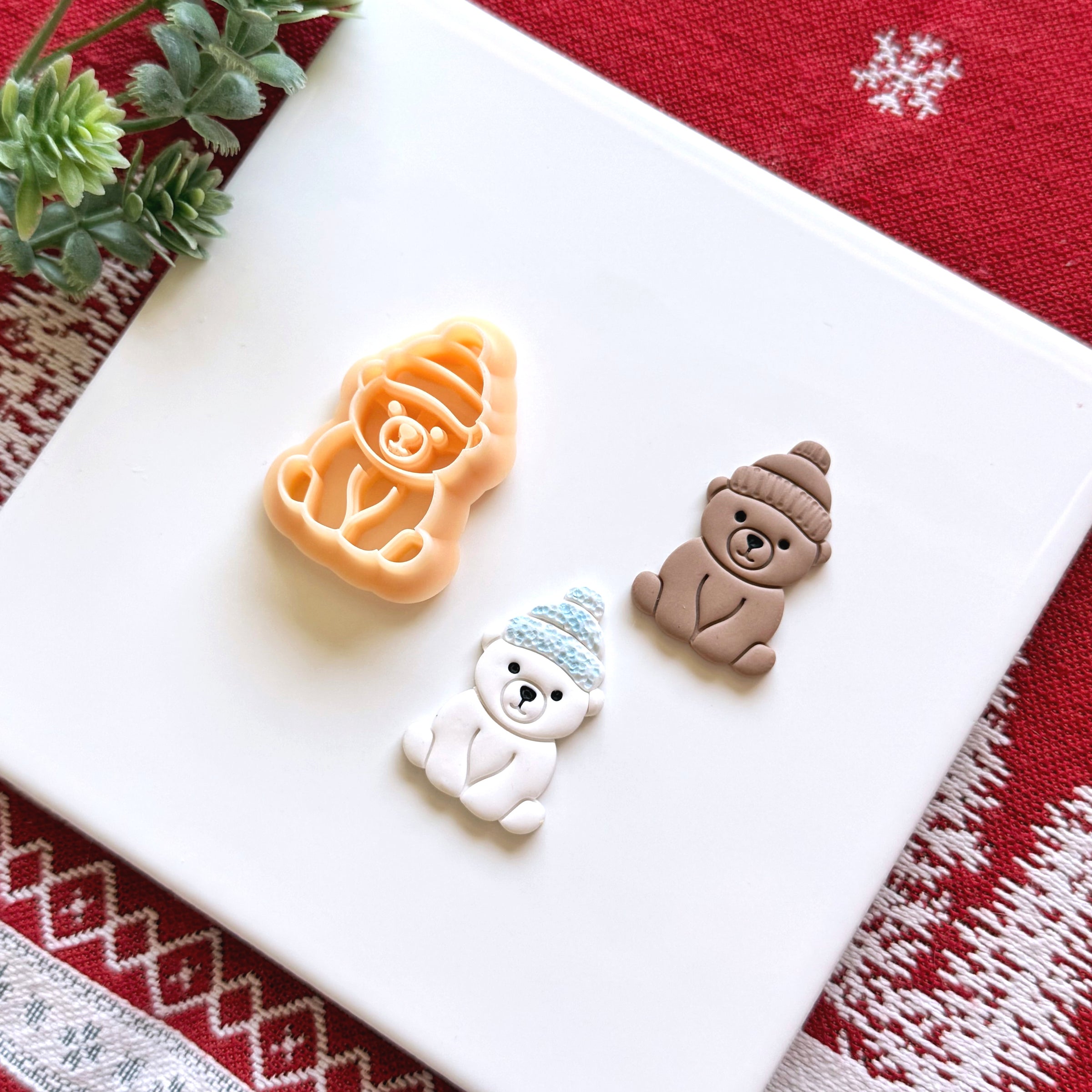 Winter Bear with Beanie Polymer Clay Cutter