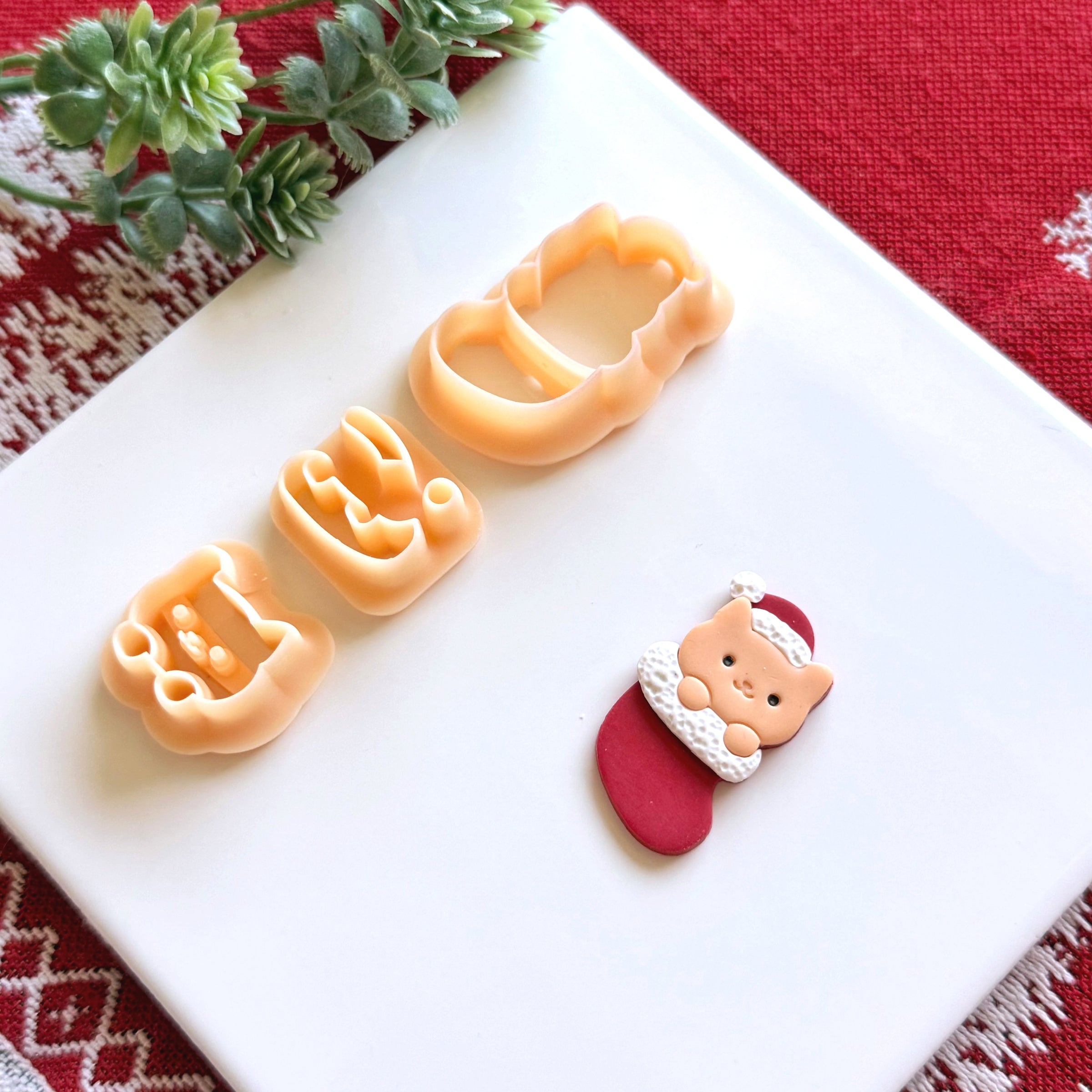Cat in Christmas Stocking Polymer Clay Cutter Set