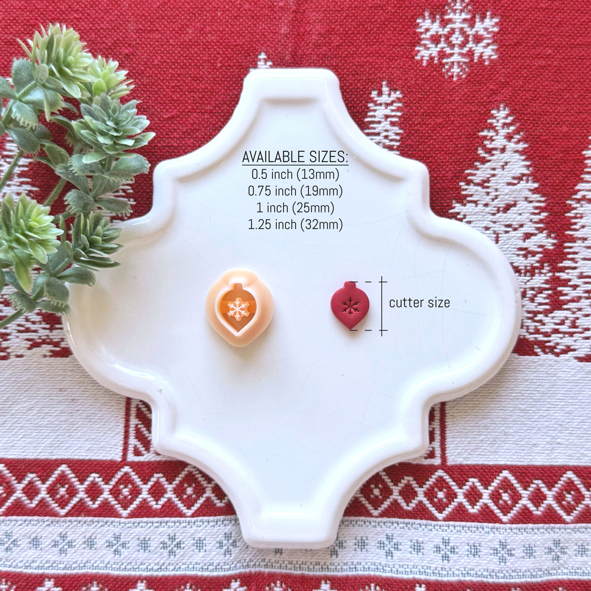 Teardrop Christmas Ornament with Snowflake Polymer Clay Cutter