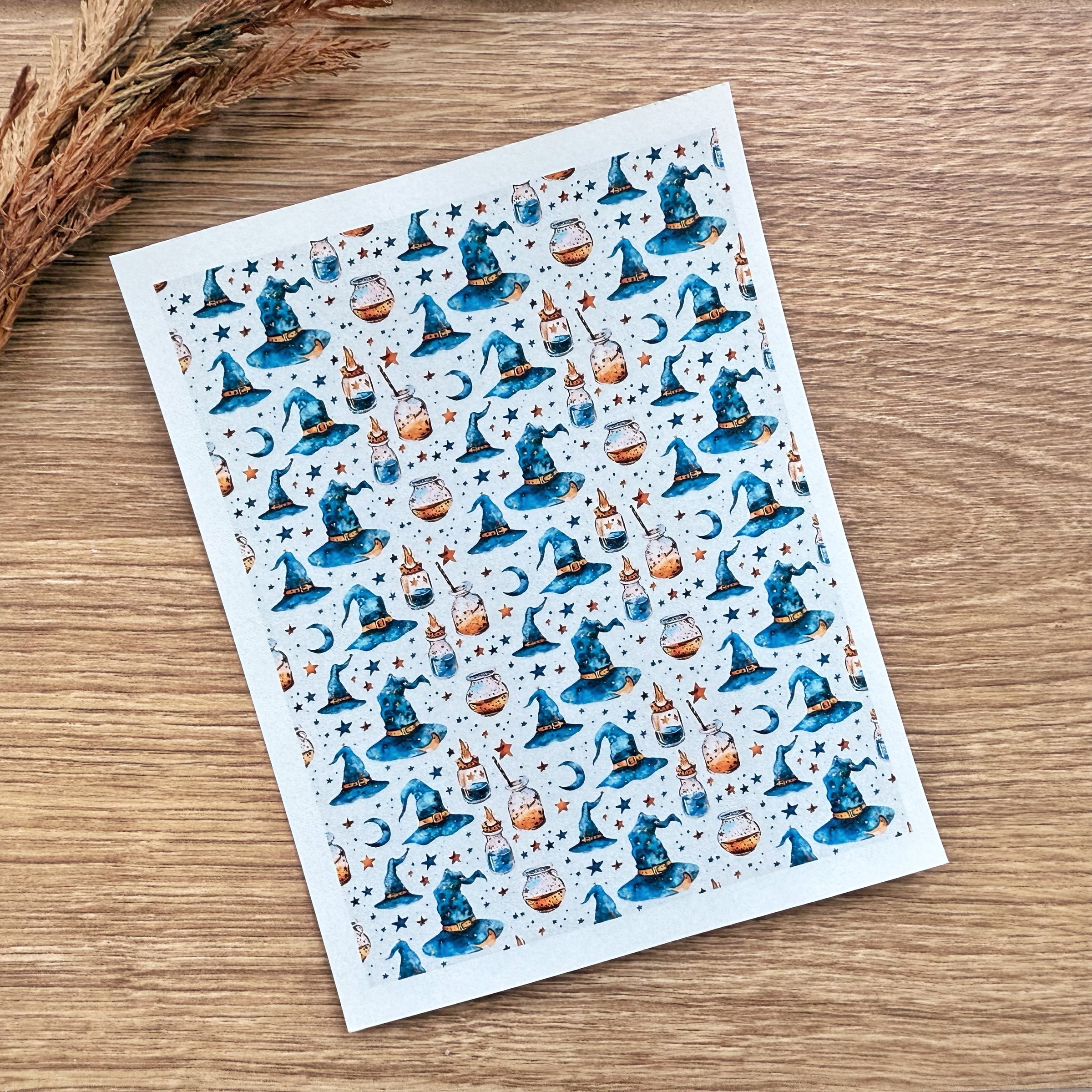 Witch Hat & Potion Polymer Clay Transfer Sheet – Halloween Magic Theme (3.9"x5")