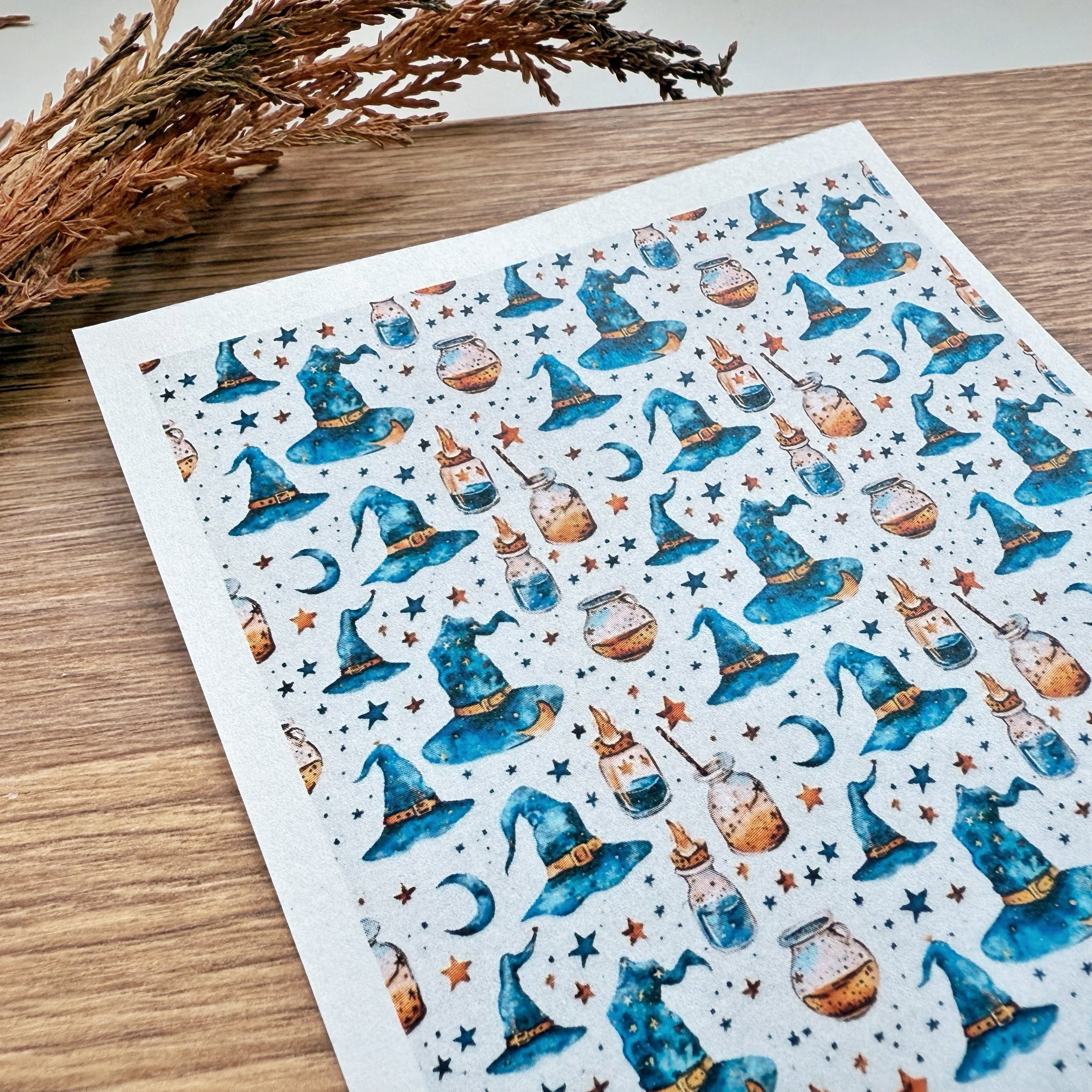 Witch Hat & Potion Polymer Clay Transfer Sheet – Halloween Magic Theme (3.9"x5")