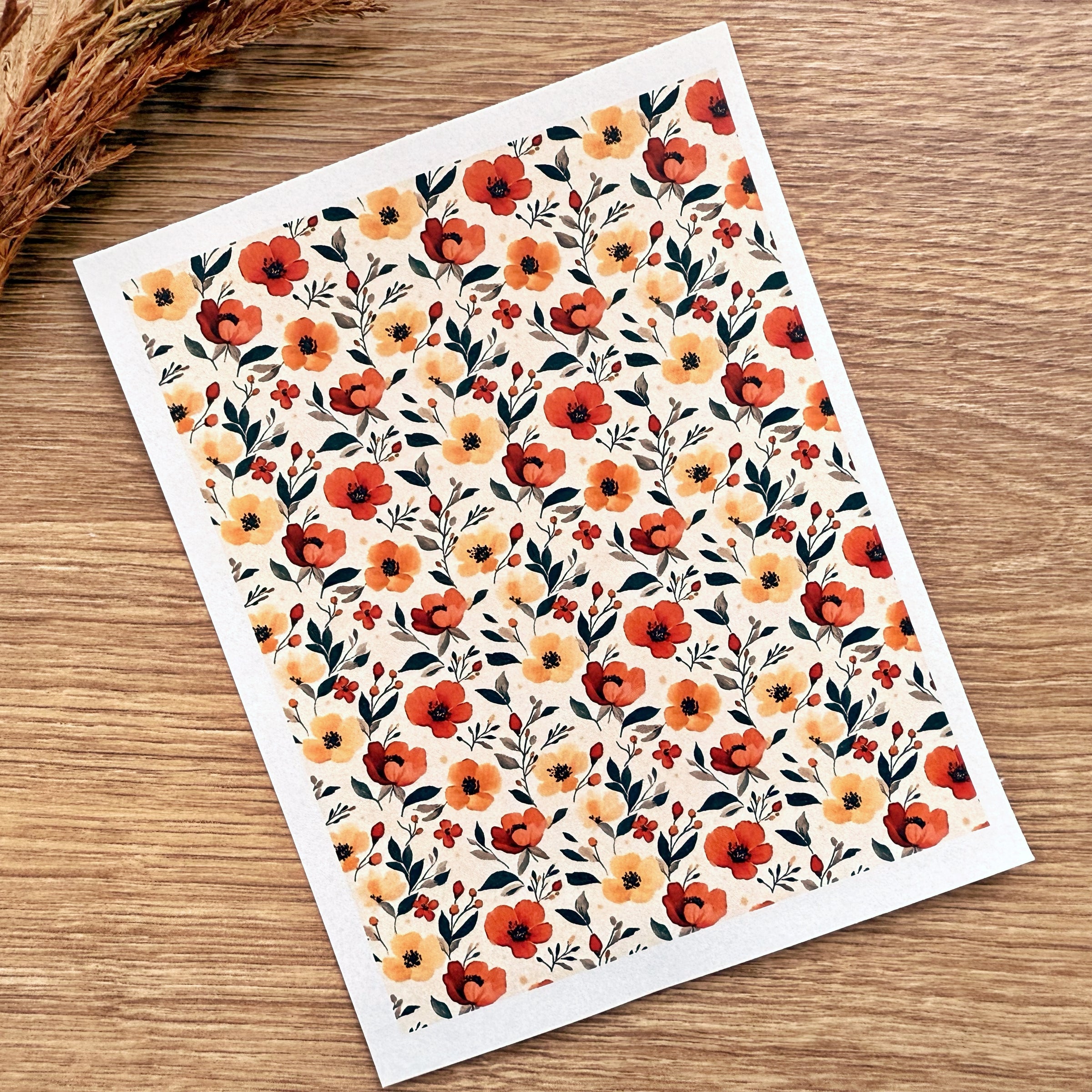 Autumn Florals Polymer Clay Transfer Sheet – Fall Floral Pattern for Earrings & Jewelry