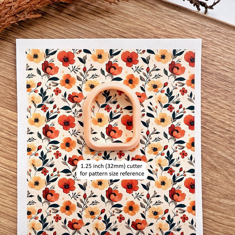 Autumn Florals Polymer Clay Transfer Sheet – Fall Floral Pattern for Earrings & Jewelry