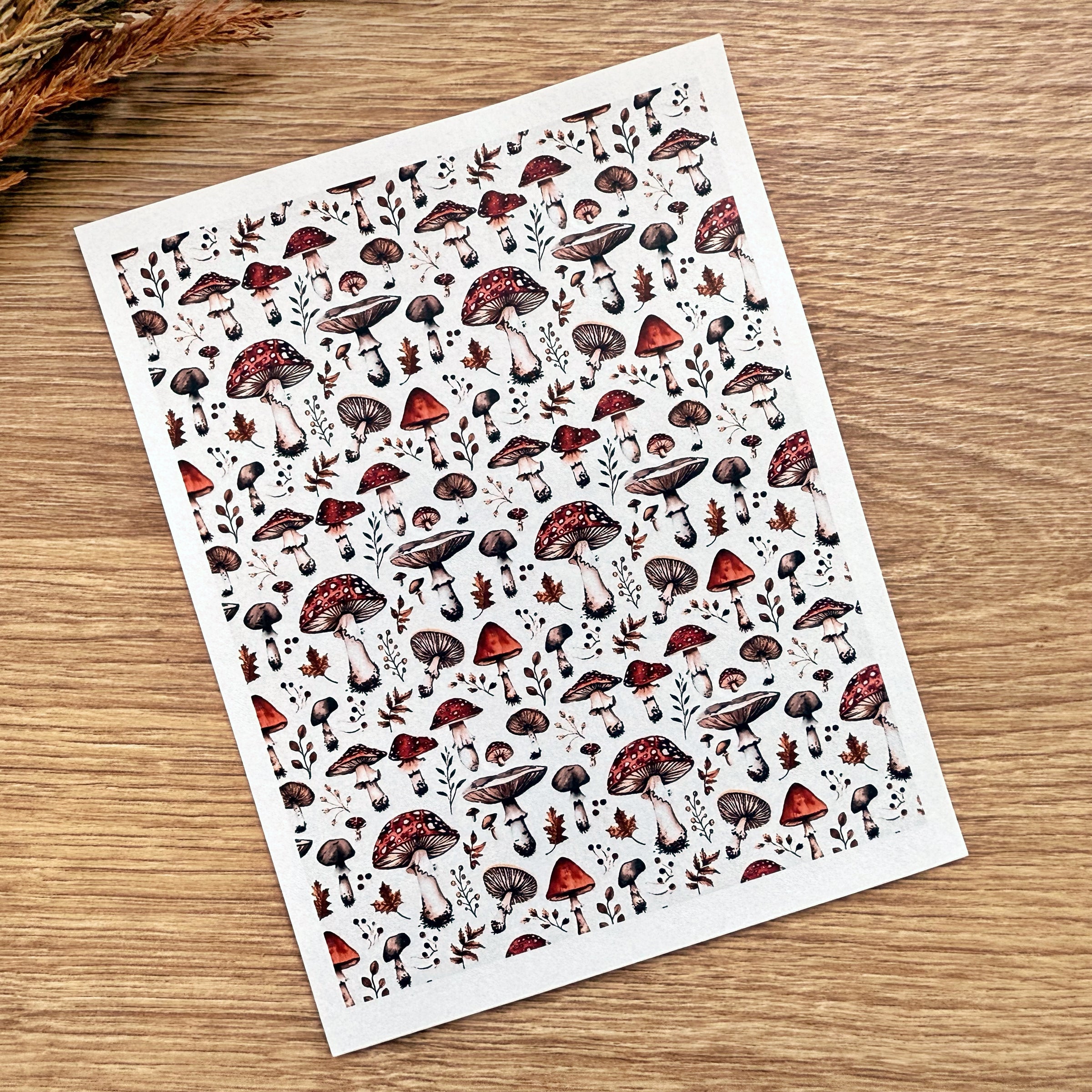 Autumn Mushroom Polymer Clay Transfer Sheet – Fall Forest Design for Earrings & Charms (3.9"x5")