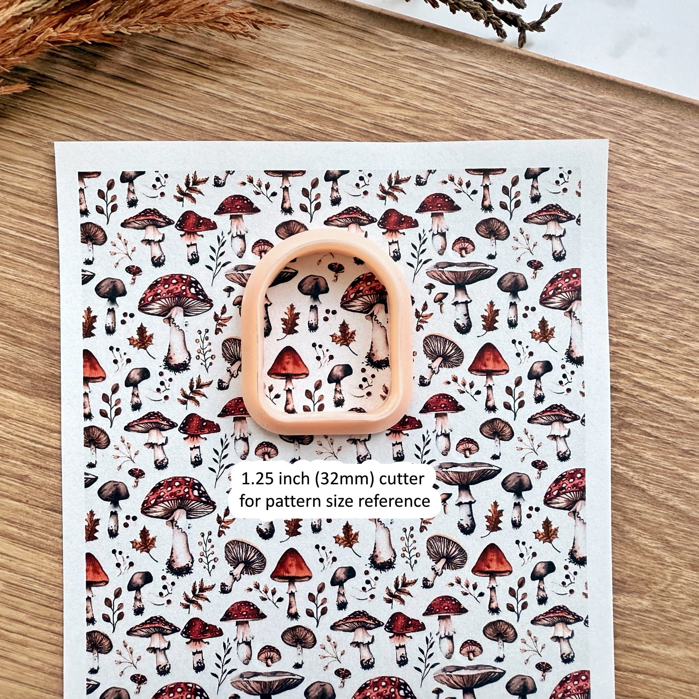 Autumn Mushroom Polymer Clay Transfer Sheet – Fall Forest Design for Earrings & Charms (3.9"x5")