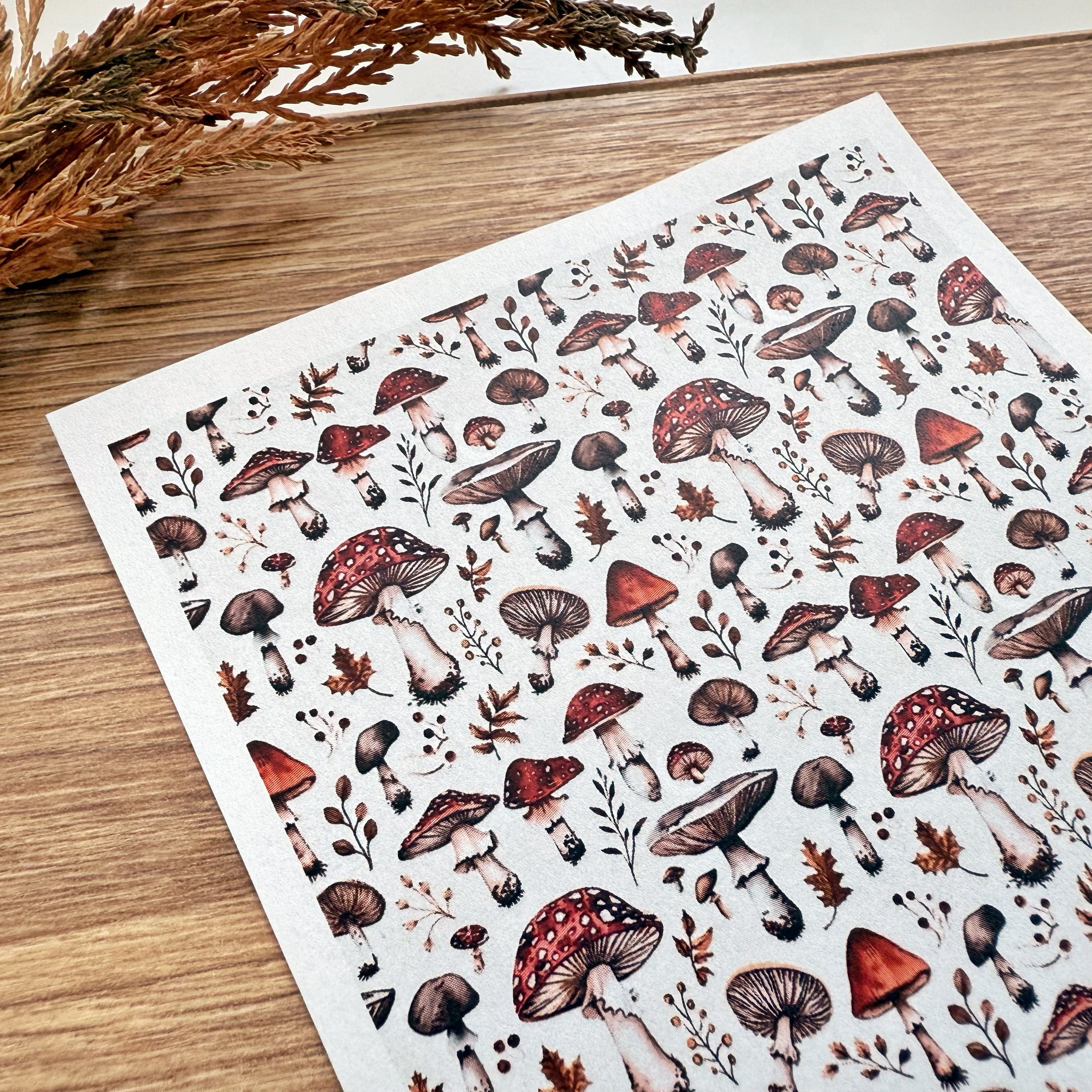 Autumn Mushroom Polymer Clay Transfer Sheet – Fall Forest Design for Earrings & Charms (3.9"x5")