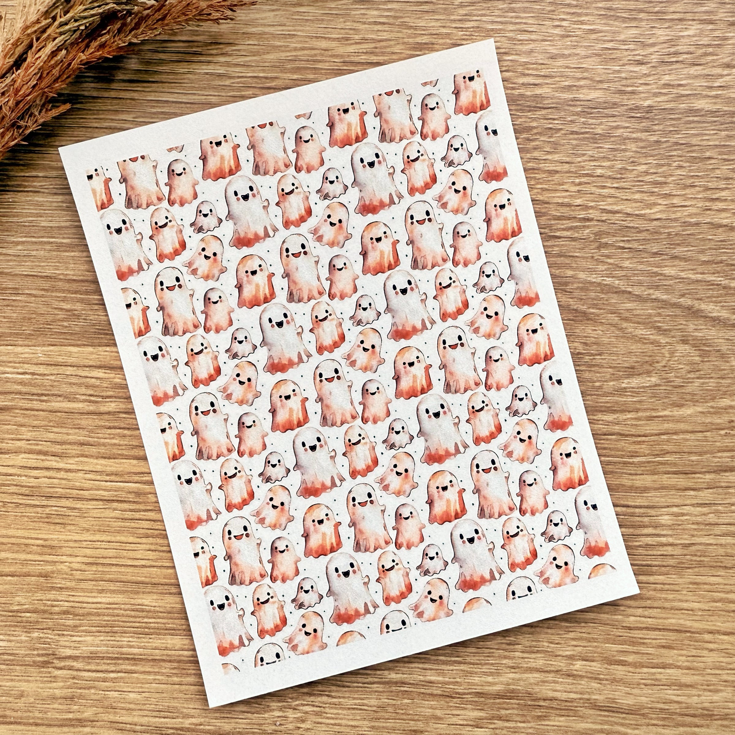 Cute Ghosts Polymer Clay Transfer Sheet – Kawaii Halloween Design for Earrings & Studs (3.9"x5")