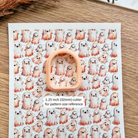 Cute Ghosts Polymer Clay Transfer Sheet – Kawaii Halloween Design for Earrings & Studs (3.9"x5")
