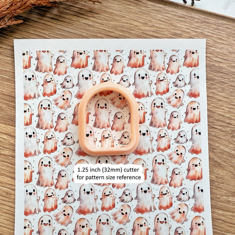 Cute Ghosts Polymer Clay Transfer Sheet – Kawaii Halloween Design for Earrings & Studs (3.9"x5")