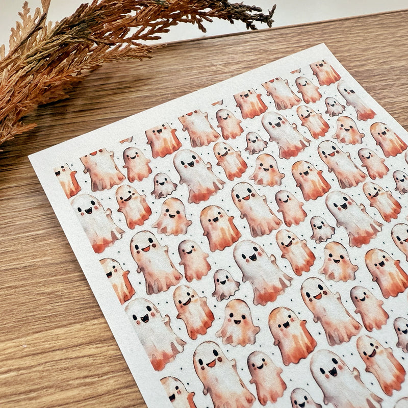 Cute Ghosts Polymer Clay Transfer Sheet – Kawaii Halloween Design for Earrings & Studs (3.9"x5")