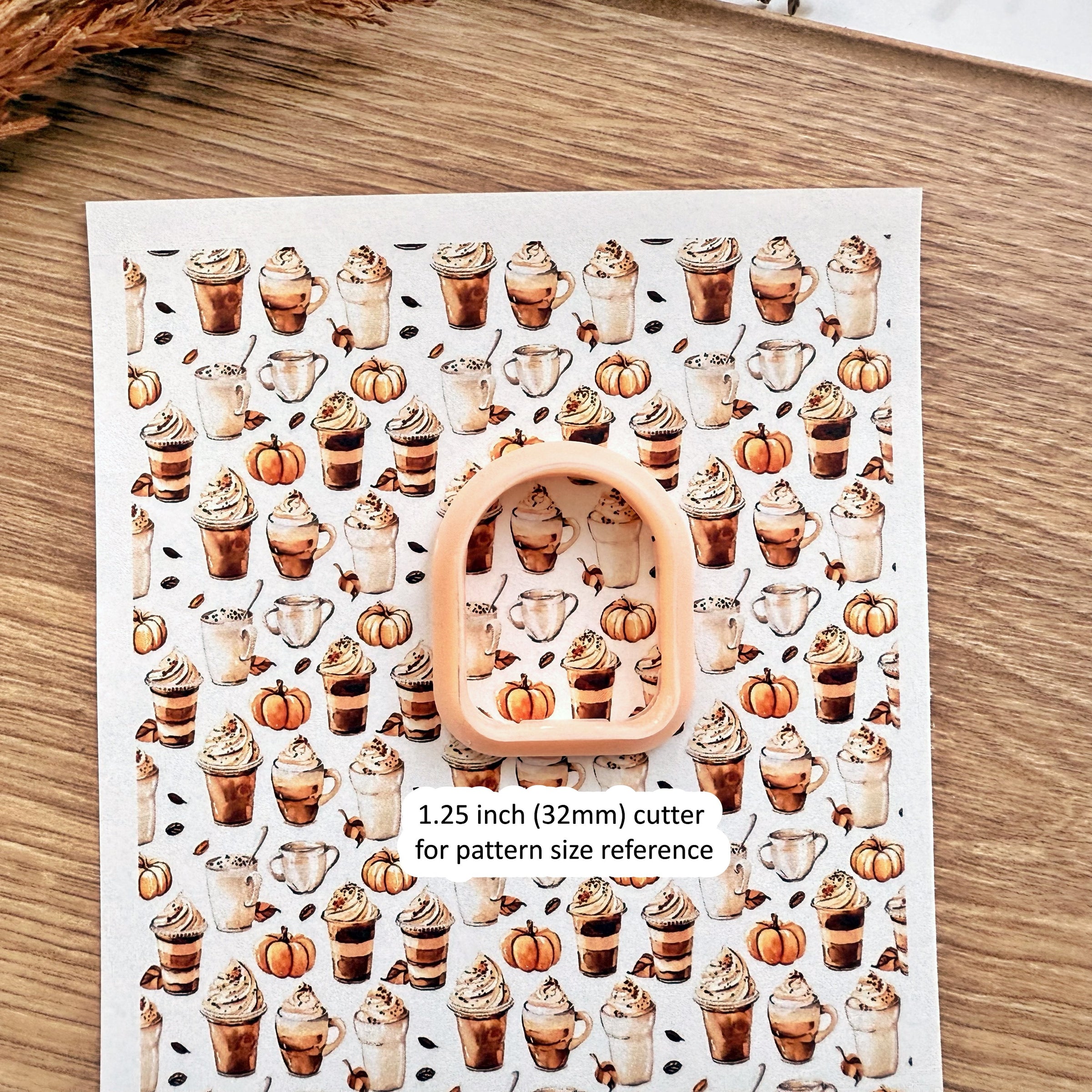 Pumpkin Spice Latte Polymer Clay Transfer Sheet – Fall Coffee Theme for Cozy Autumn Earrings