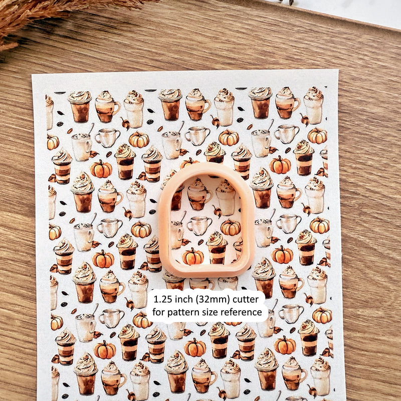 Pumpkin Spice Latte Polymer Clay Transfer Sheet – Fall Coffee Theme for Cozy Autumn Earrings