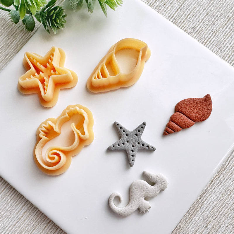 Sea Life Clay Cutter Set – Seashell, Starfish & Seahorse Polymer Clay Cutters