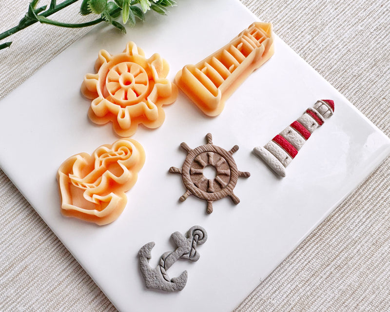 Nautical Clay Cutter Set – Anchor, Lighthouse & Helm Polymer Clay Cutters