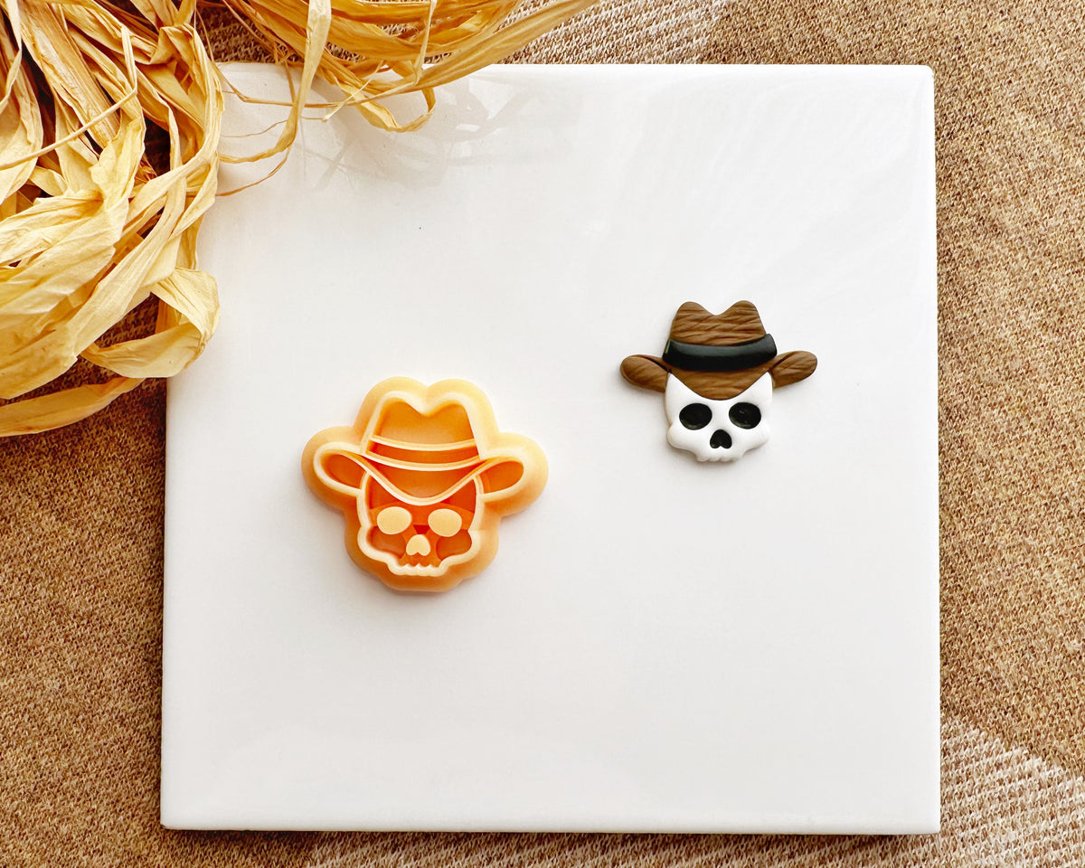 Skull Cowboy Clay Cutter – Spooky Western Earring Maker for Halloween