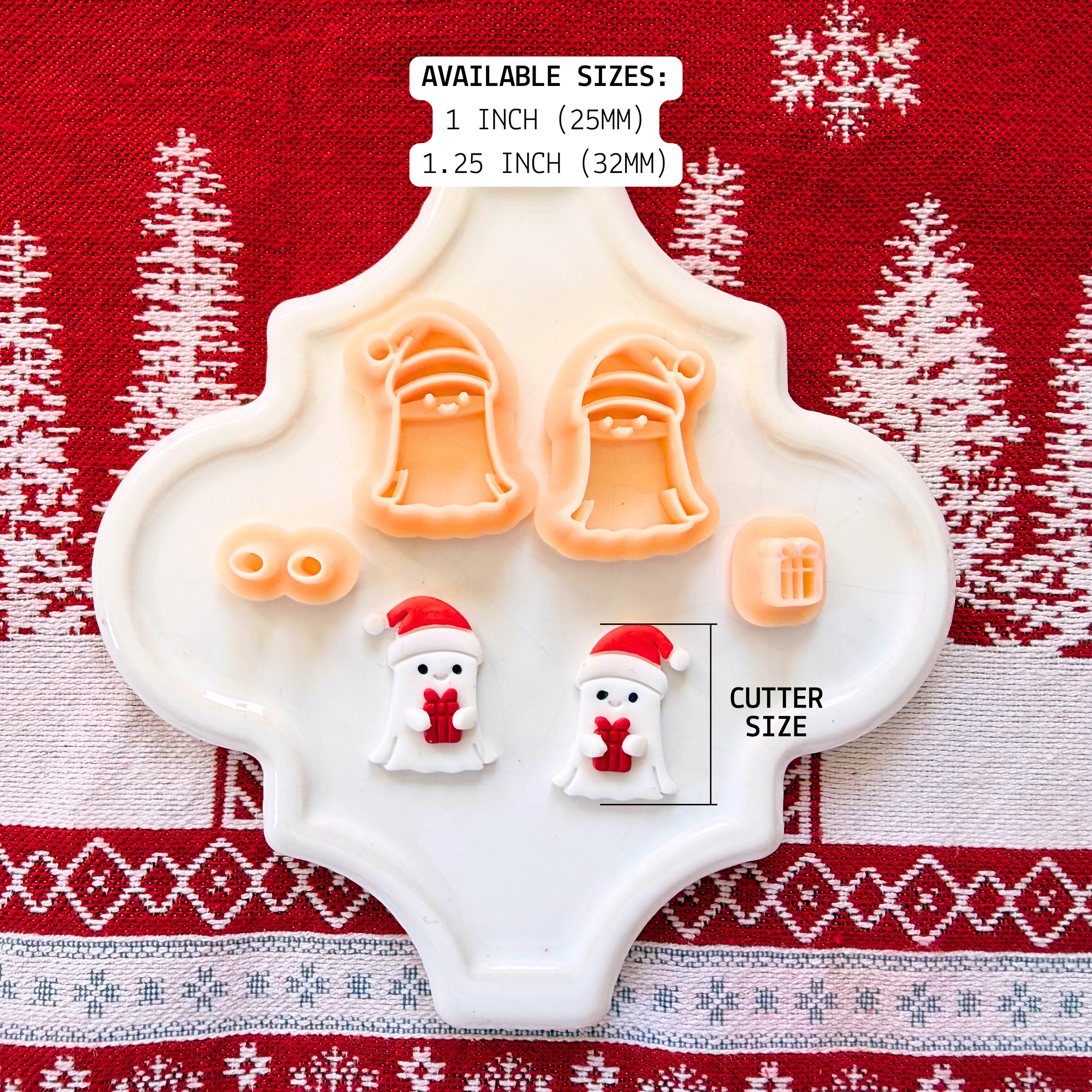 Christmas Ghost Clay Cutter Set – 4 Piece Mirror Cutters in 1 and 1.25 Inch