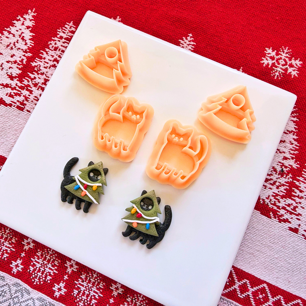 Christmas Cat Tree Clay Cutter Set – 4 Piece 1 and 1.25 Inch Polymer C ...