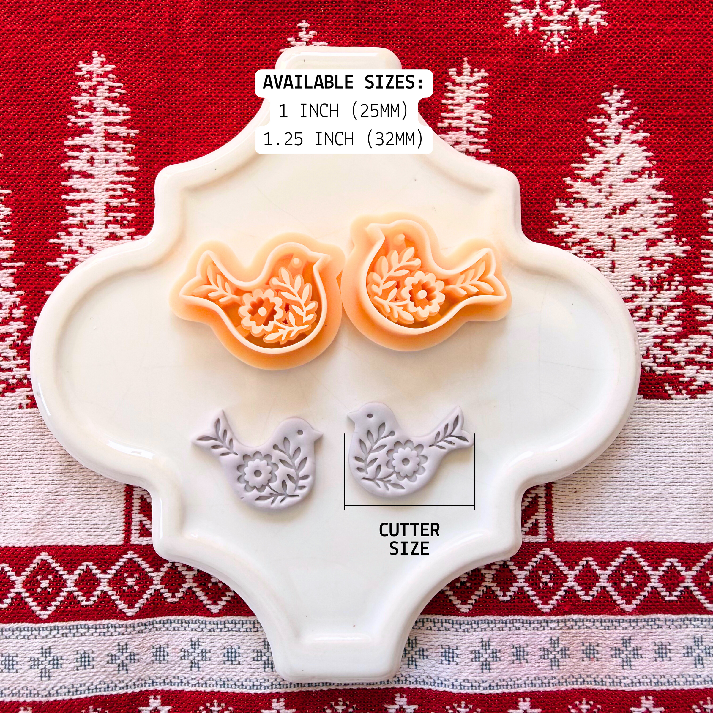 Nordic Bird Clay Cutter Mirror Set – 1 and 1.25 Inch Christmas Polymer Clay Tools